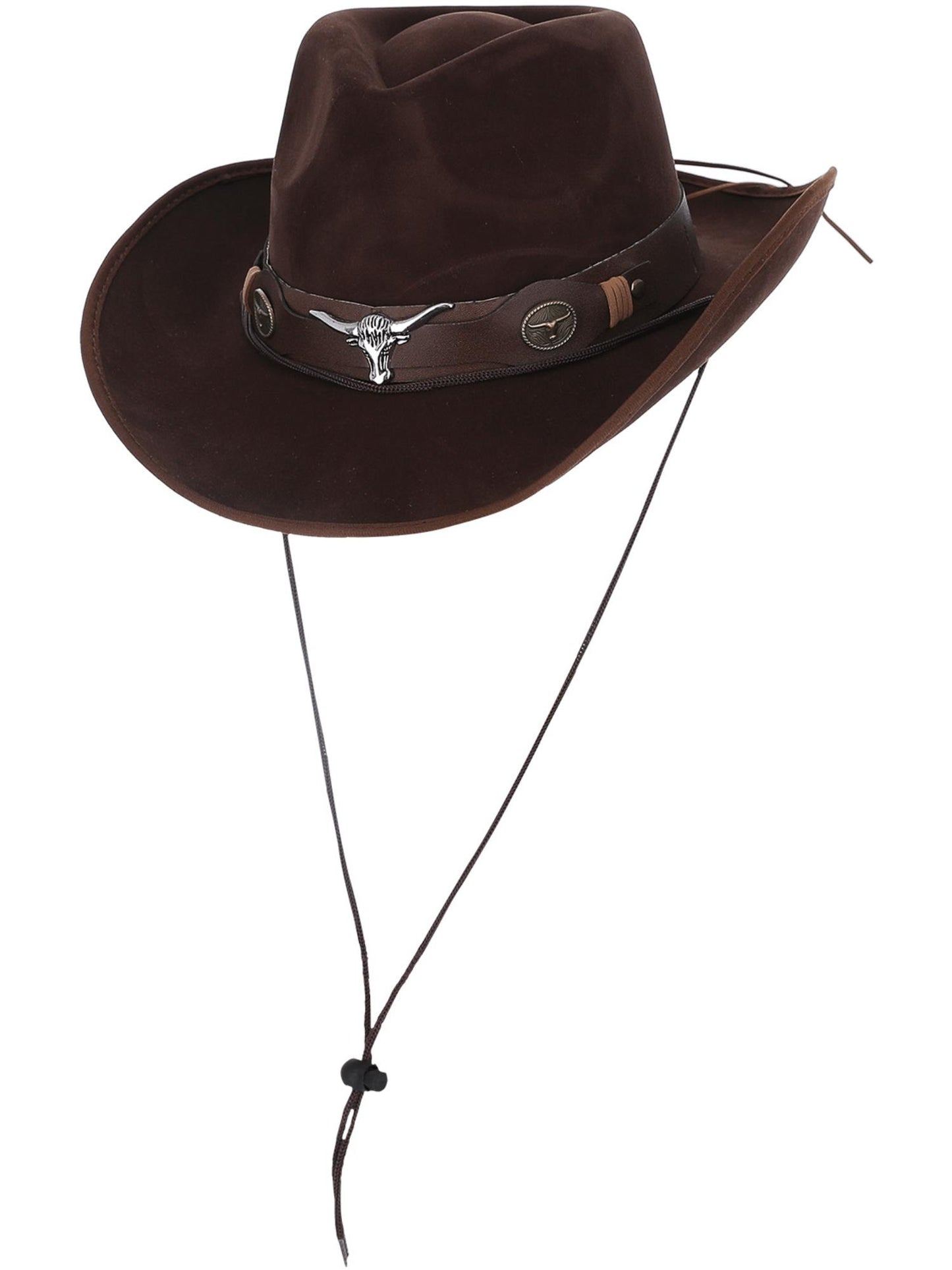 Brauner Western-Cowboyhut aus Kunstleder, mit Ochsenband