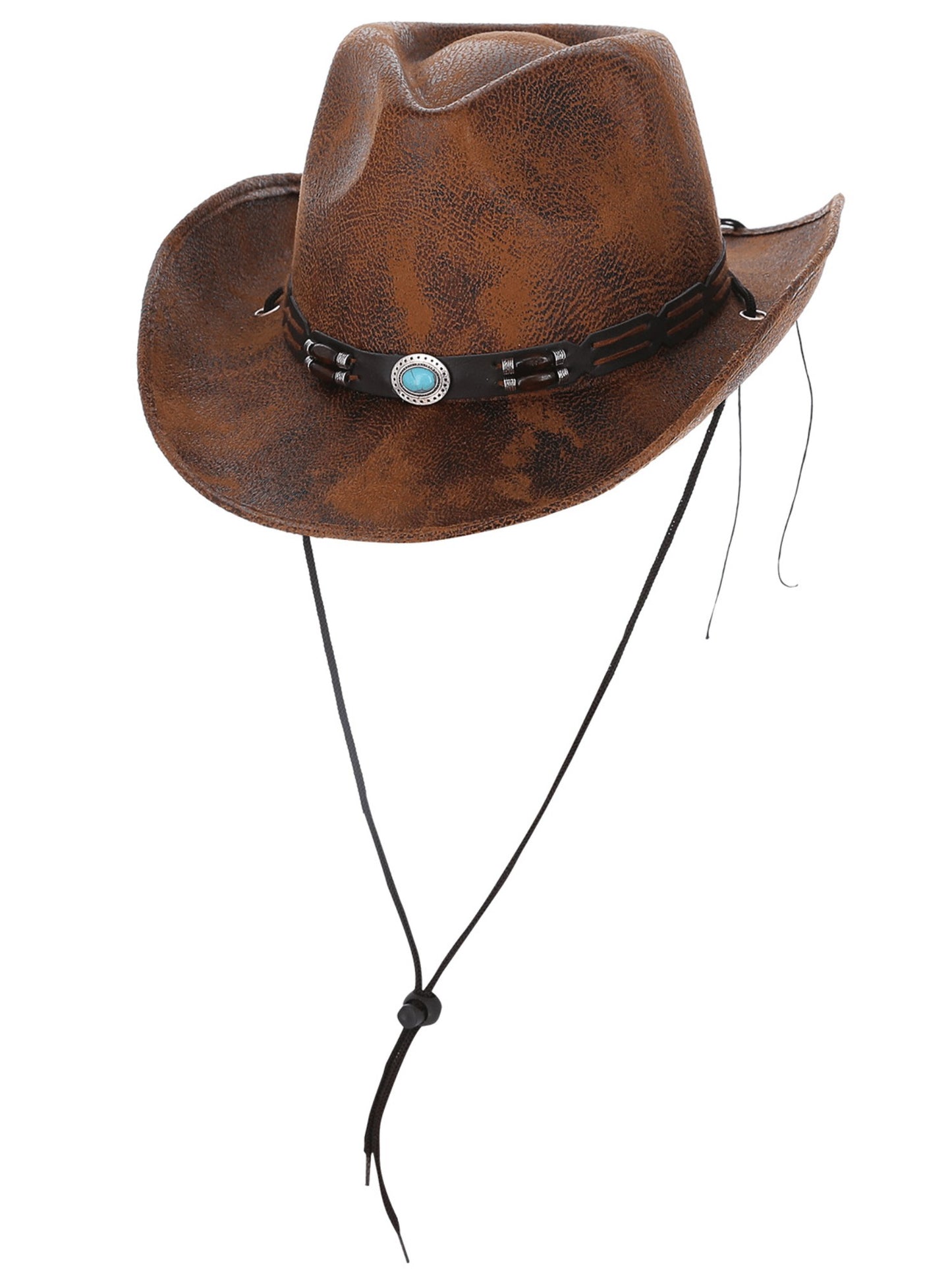Chapeau de cowboy western en similicuir brun clair, avec Jewel band turquoise