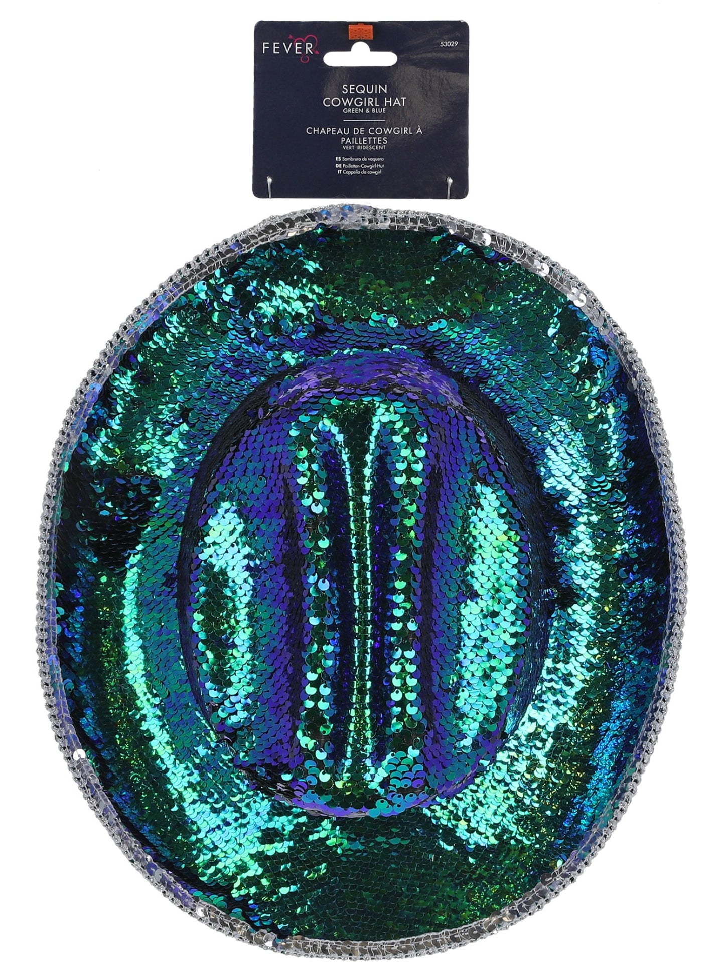 Sombrero de vaquera Fever Deluxe con lentejuelas, verde iridiscente