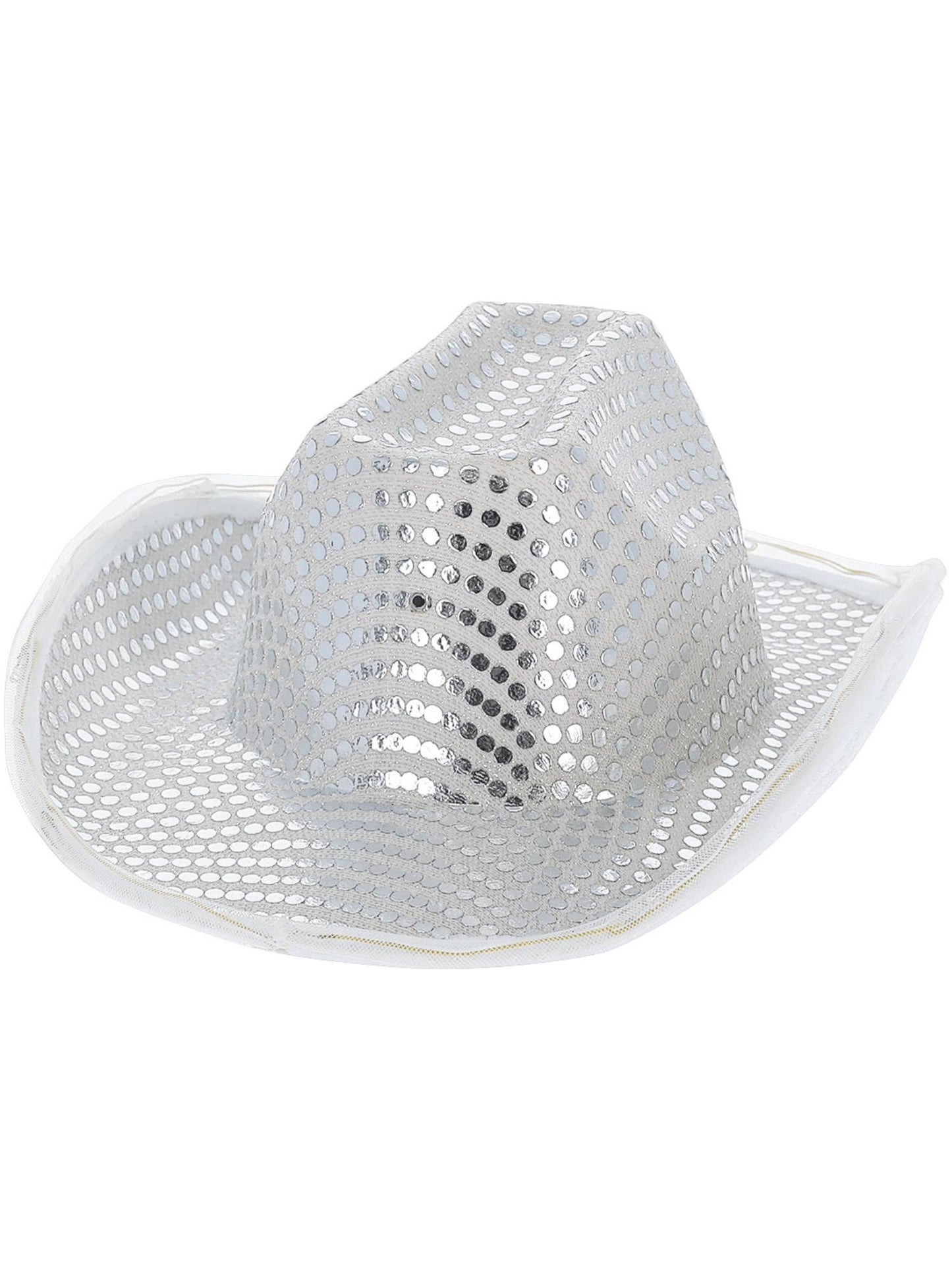 Sombrero de vaquera con lentejuelas y luces LED, plateado