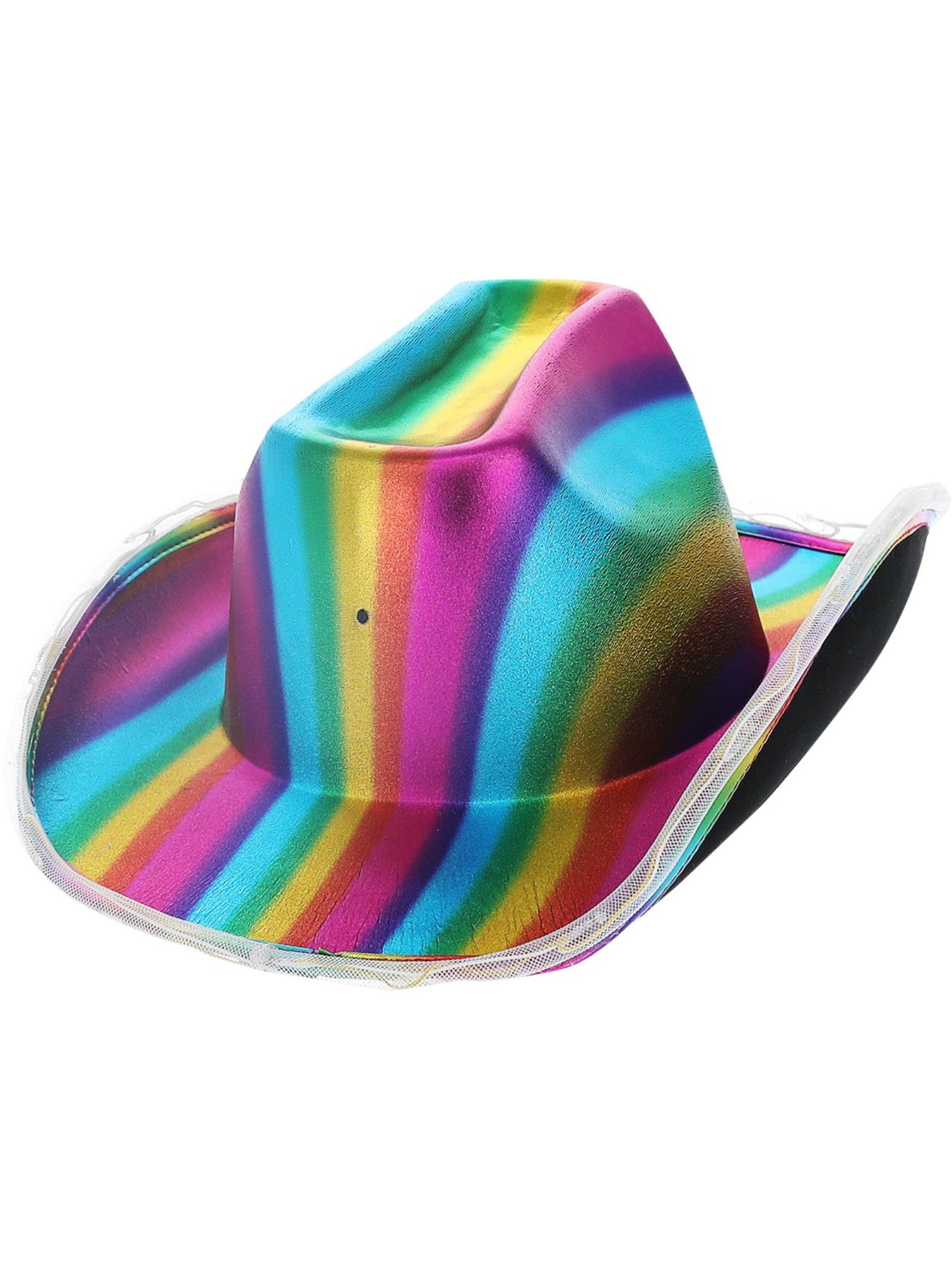 Chapeau de cowgirl métallisé lumineux avec LED, arc-en-ciel