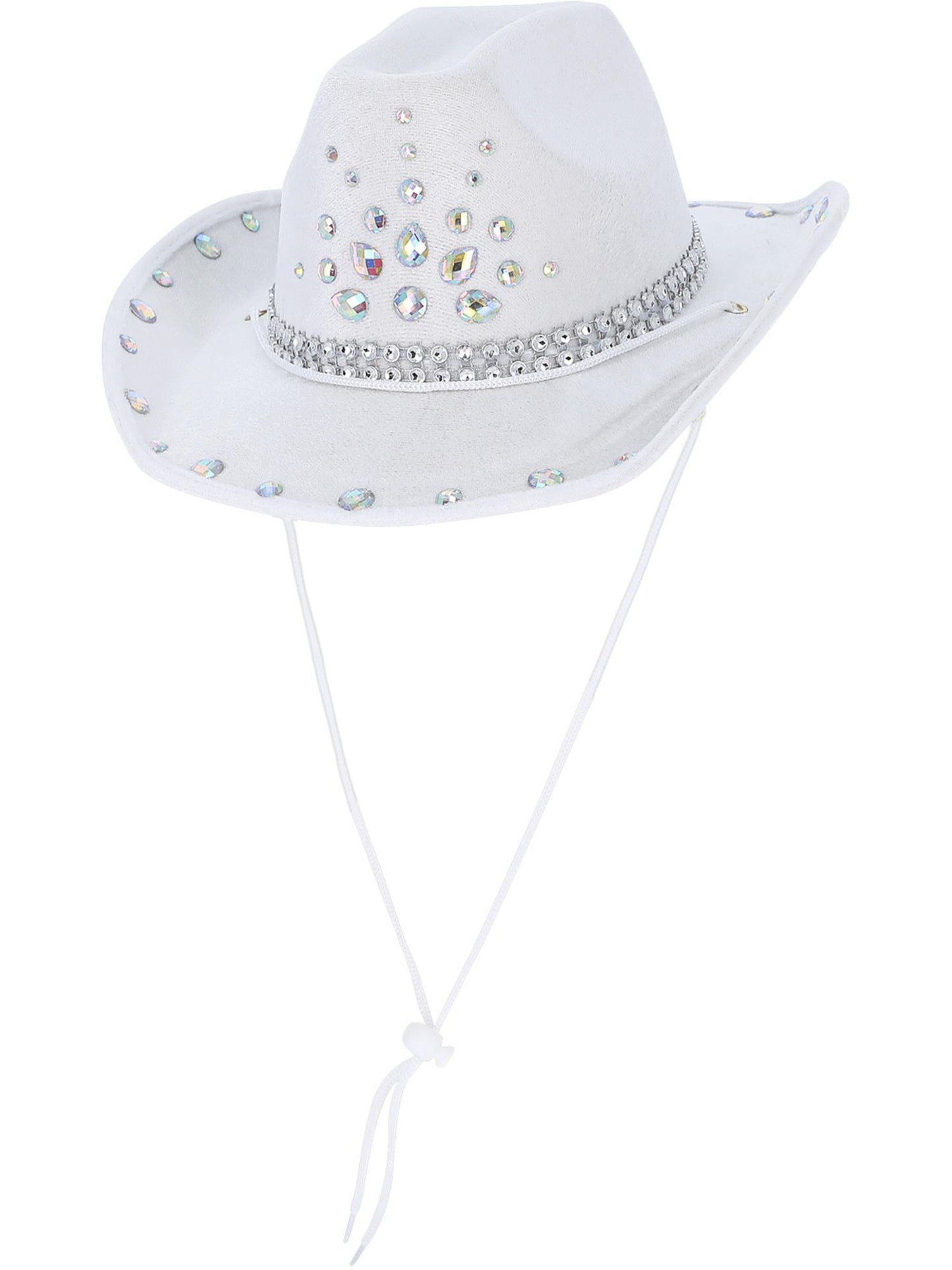 Sombrero de vaquera con lentejuelas, blanco, Lentejuelas plateadas