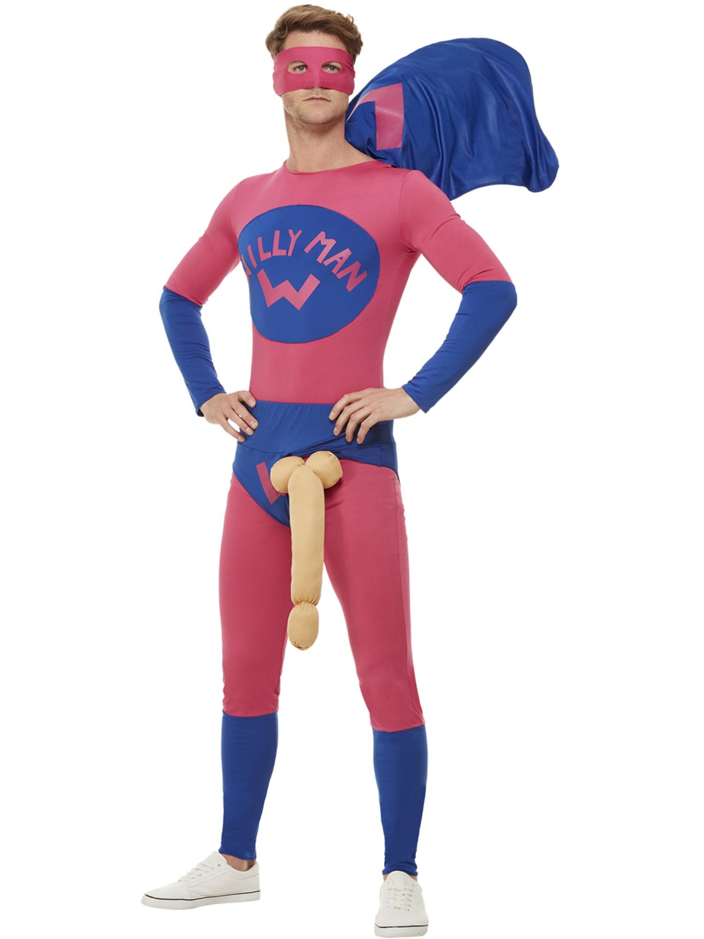 Superheld-Kostüm, Willyman, Pink und Blau, mit Body, Augenmaske und Überziehhose