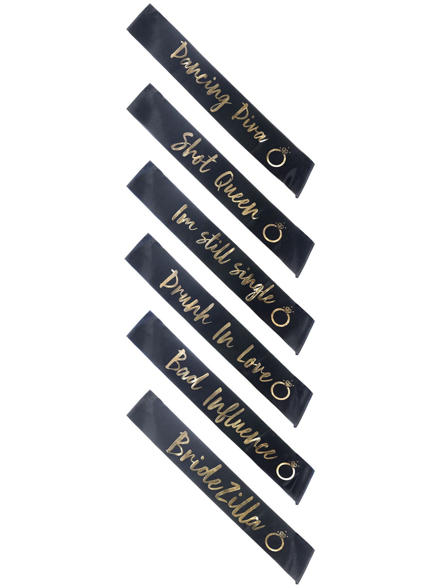 Hen Party Funny Sashes, 6Pk, Black & Gold Wholesale