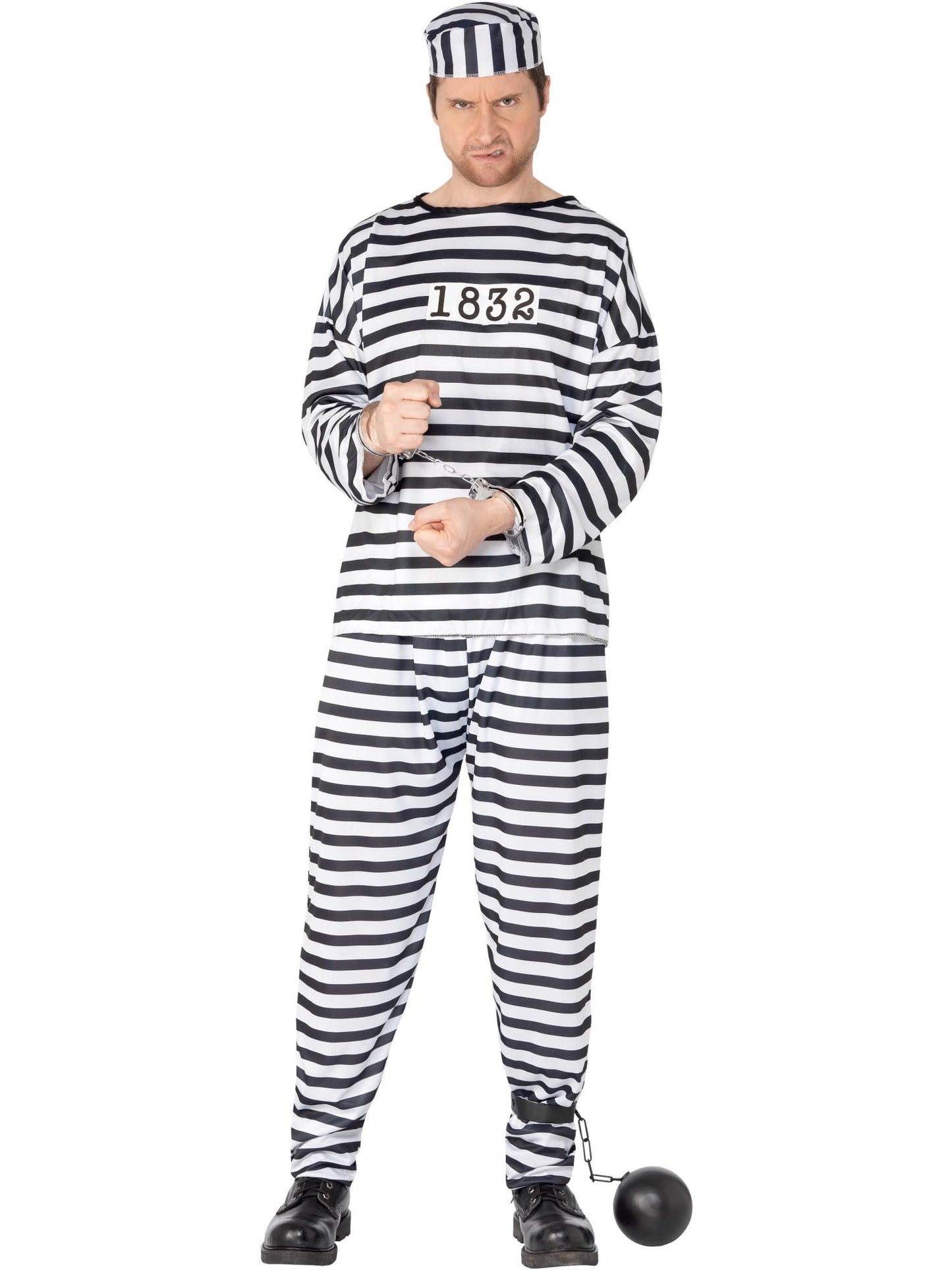 Costume détenu, Noir et blanc, avec chemise, pantalon et chapeau