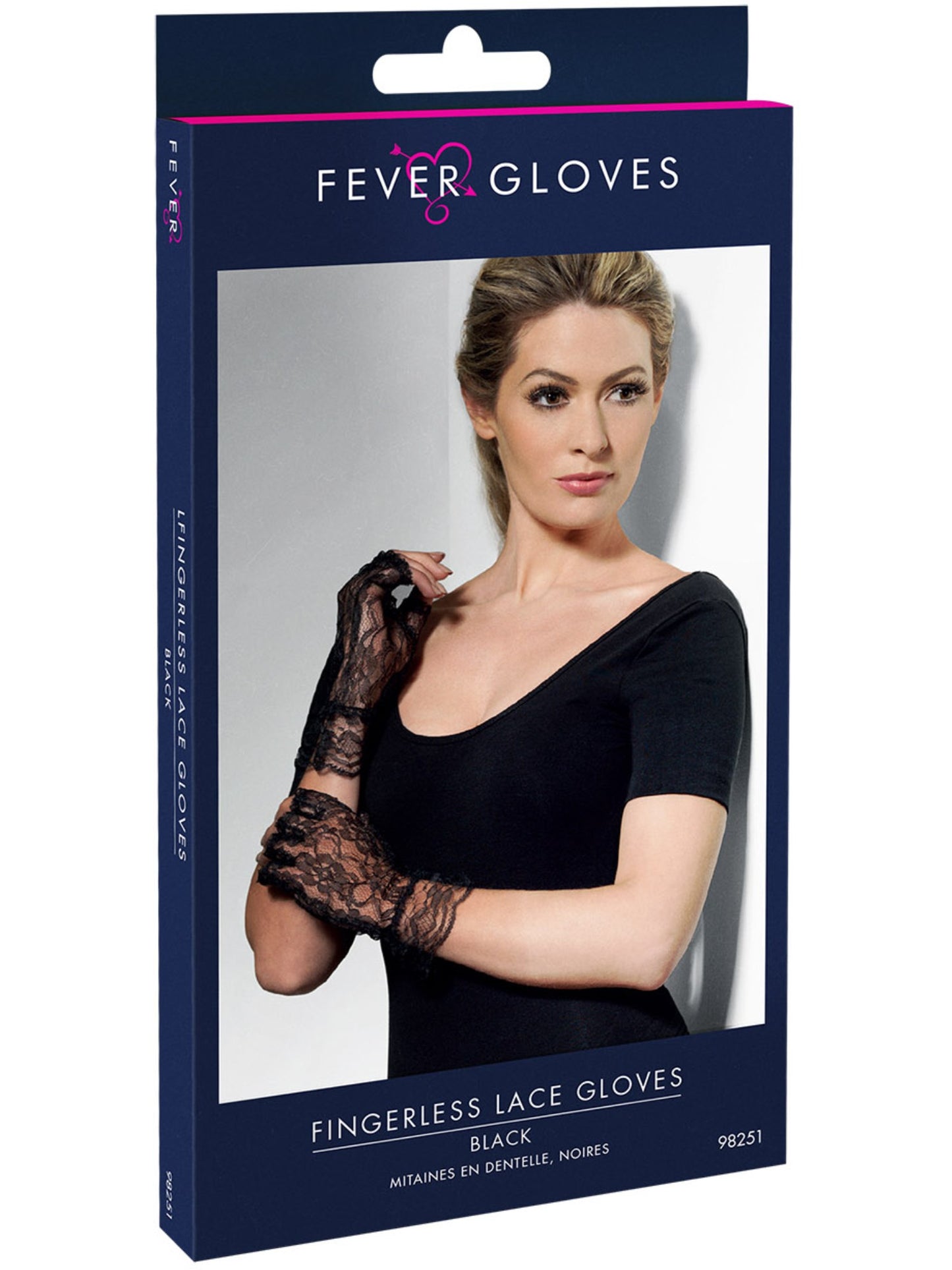 Fingerlose Spitzen-Handschuhe, Schwarz