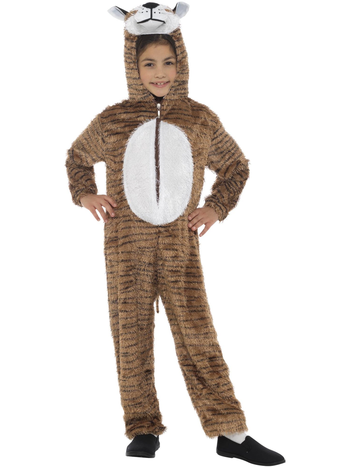 Tiger Kostüm, Braun, enthält Jumpsuit mit Kapuze