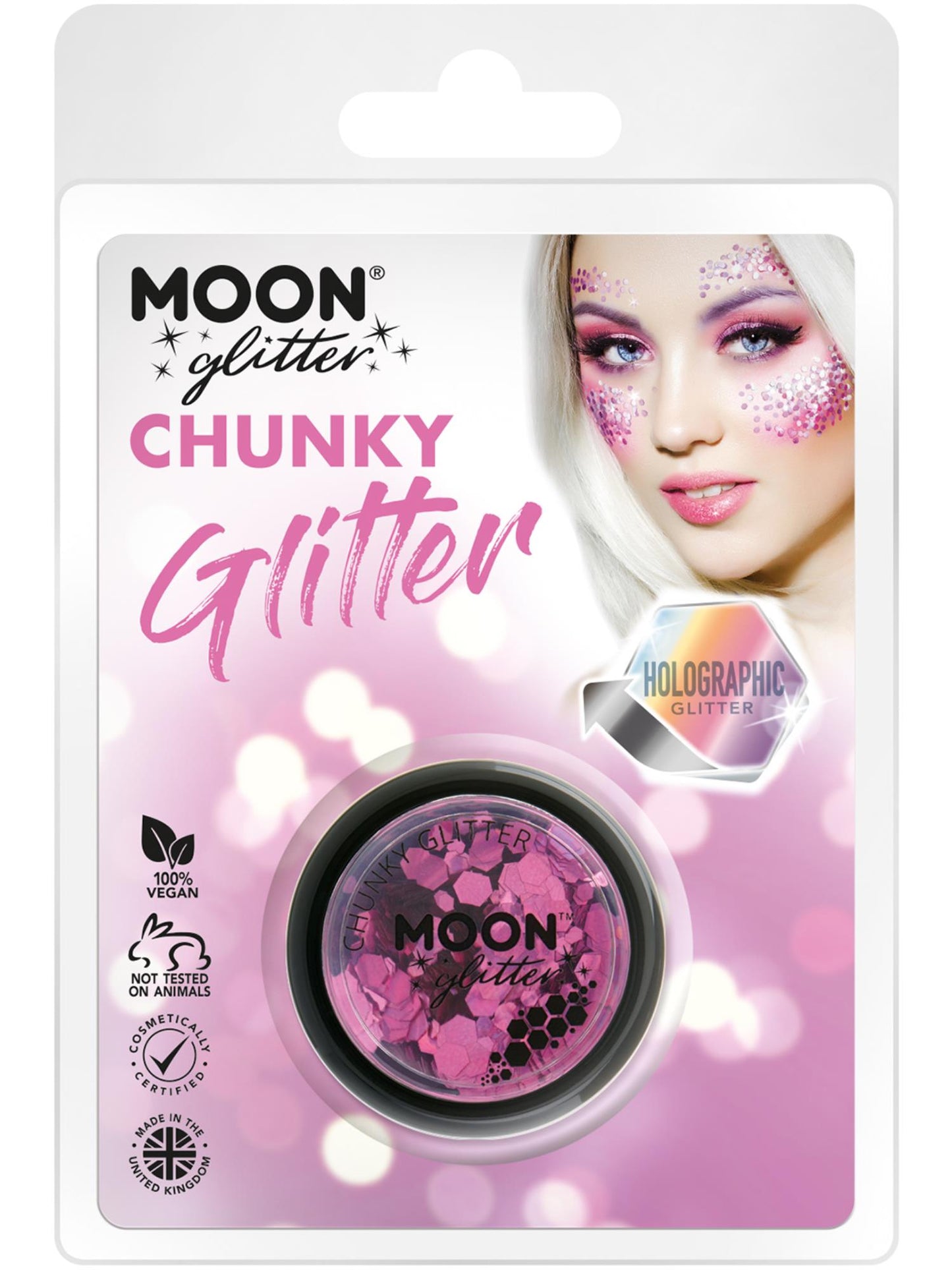 Moon Glitter Holographic Chunky Glitter, Pink Wholesale