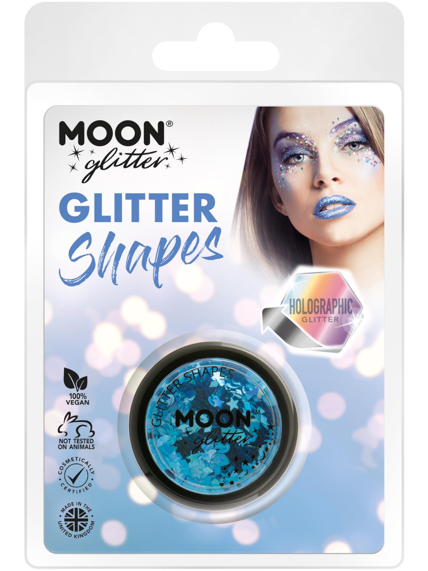 Moon Glitter Holographic Glitter Shapes, Blue Wholesale