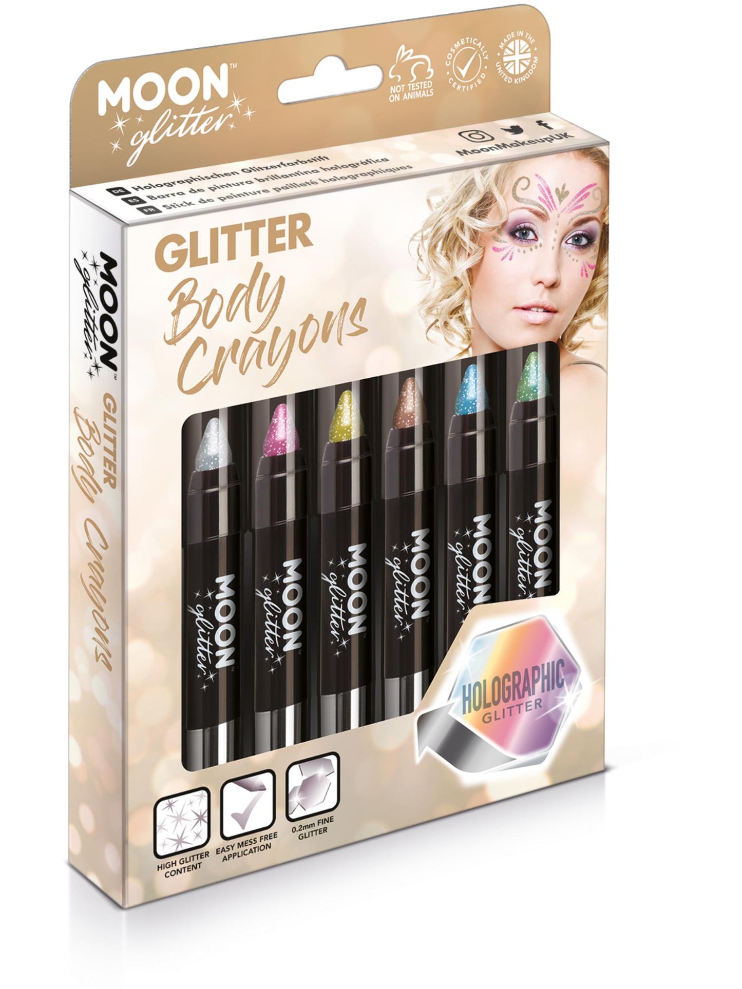 Moon Glitter Holographic Body Crayons, Assorted Wholesale