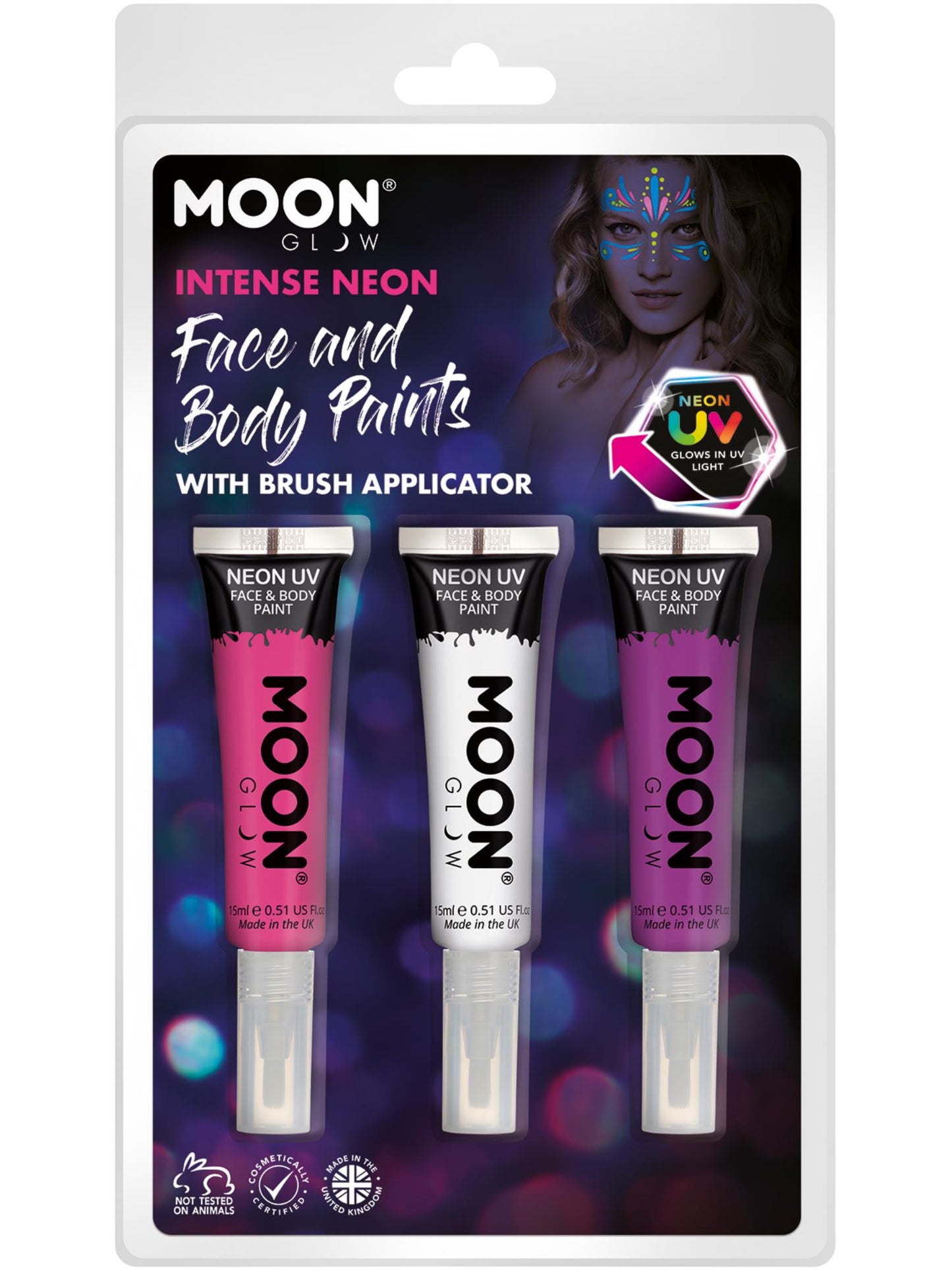 Moon Glow Intense Neon UV Face Paint and Brush, Wholesale