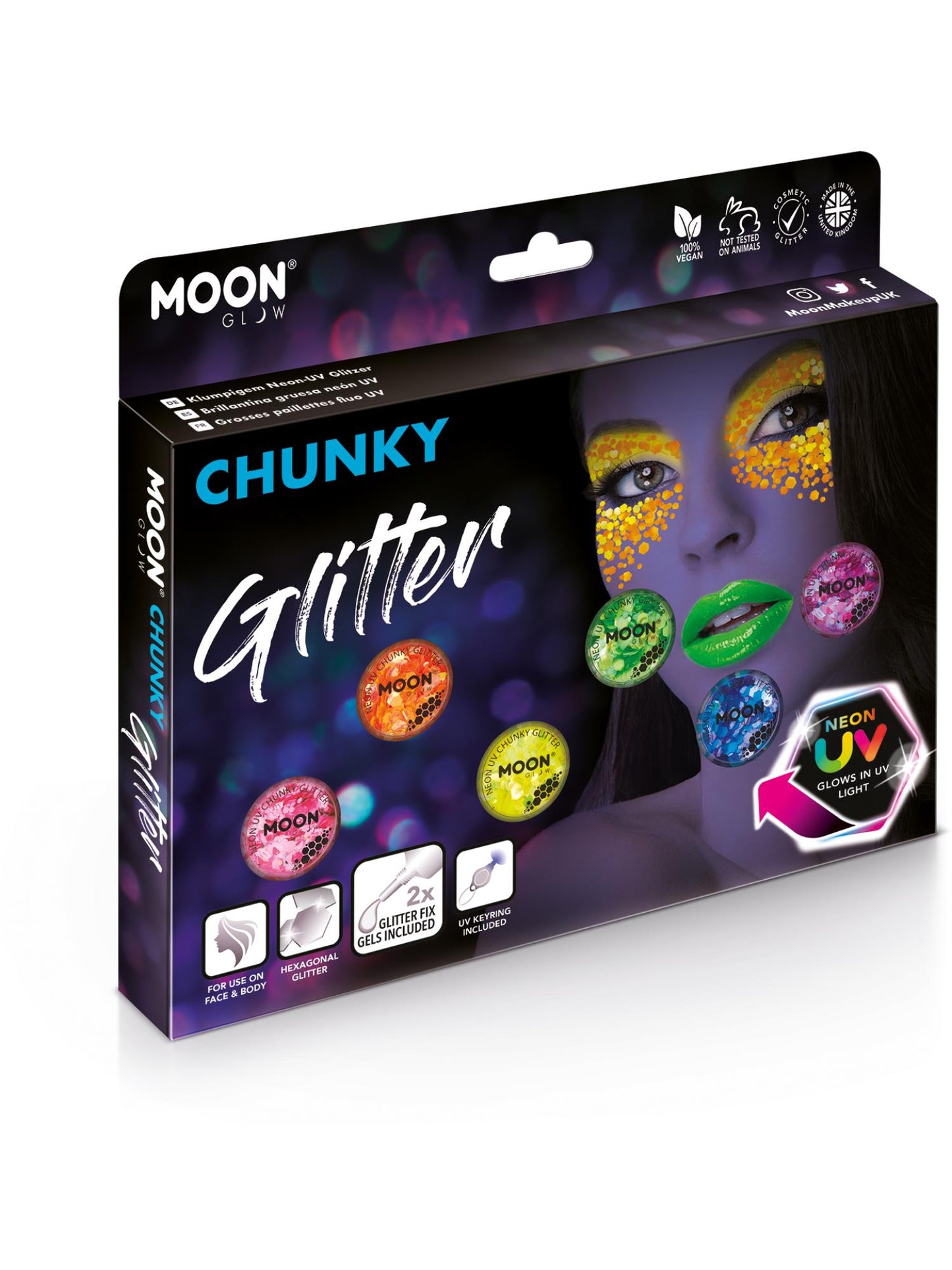 Moon Glow - Neon UV Chunky Glitter, Assorted Wholesale