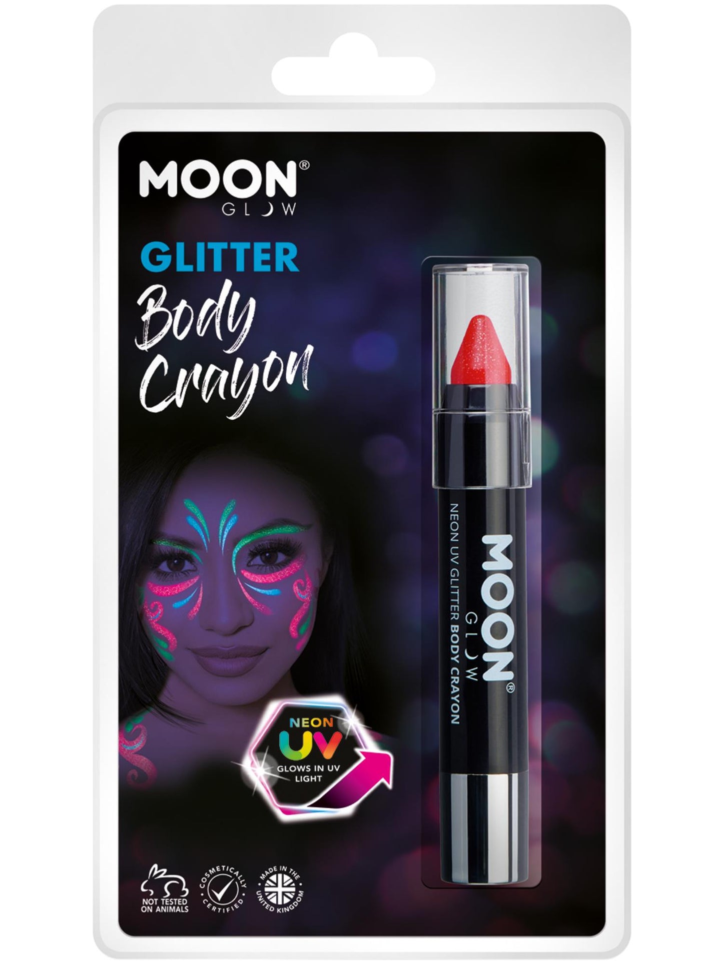 Moon Glow - Neon UV Glitter Body Crayosn, Red Wholesale
