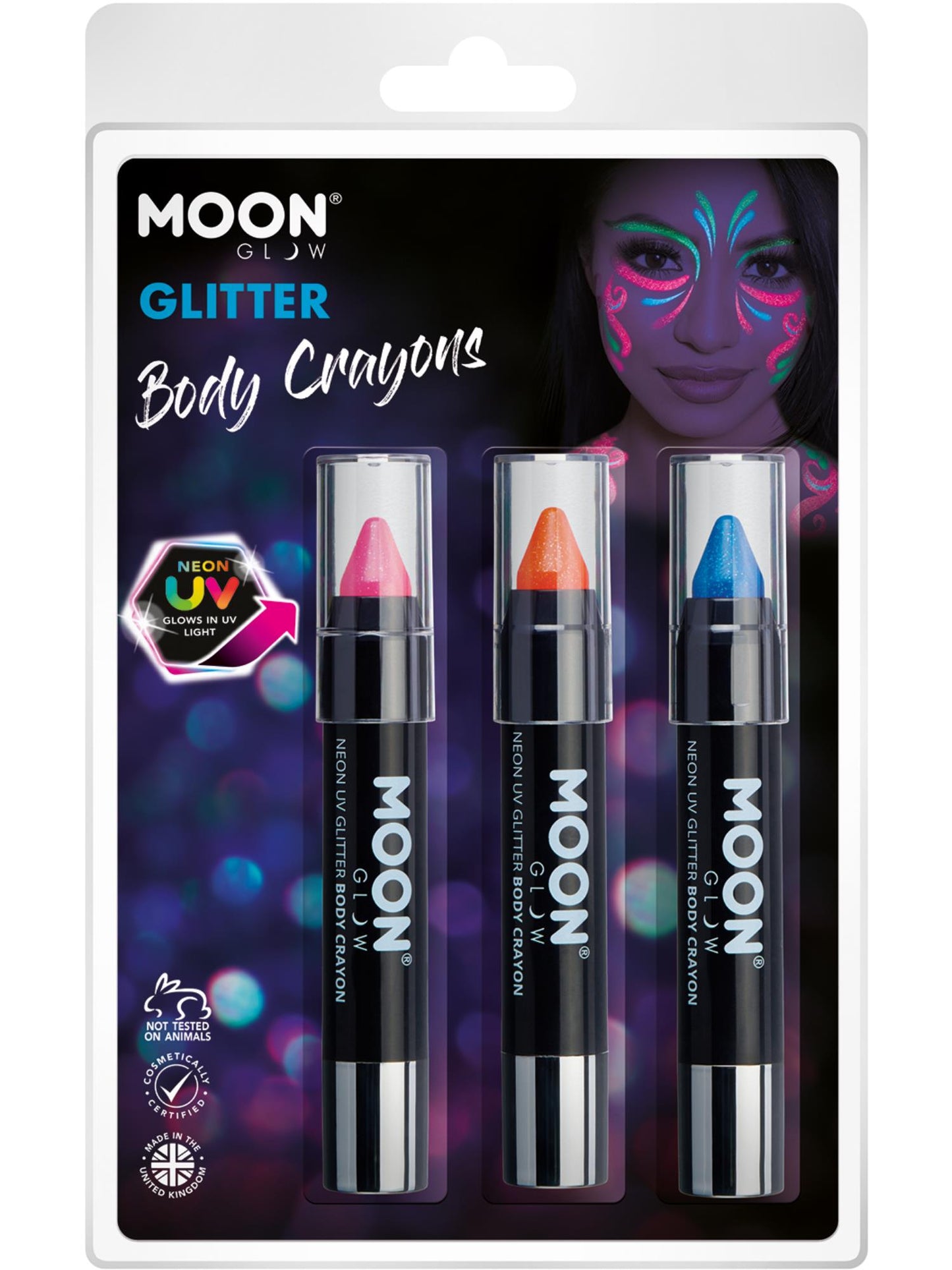 Moon Glow - Neon UV Glitter Body Crayons, Wholesale