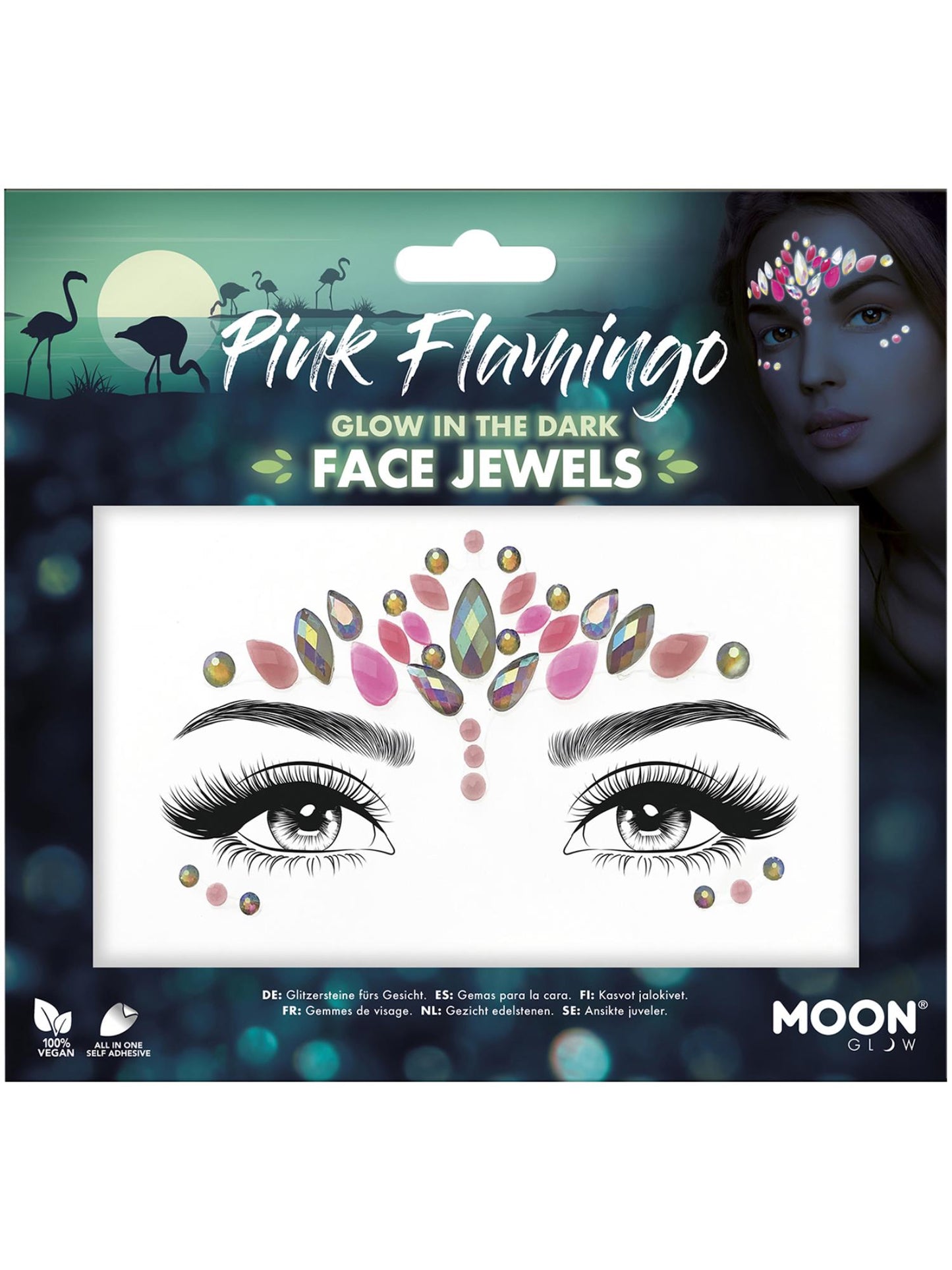 Moon Glow Face Jewels, Pink Flamingo Wholesale