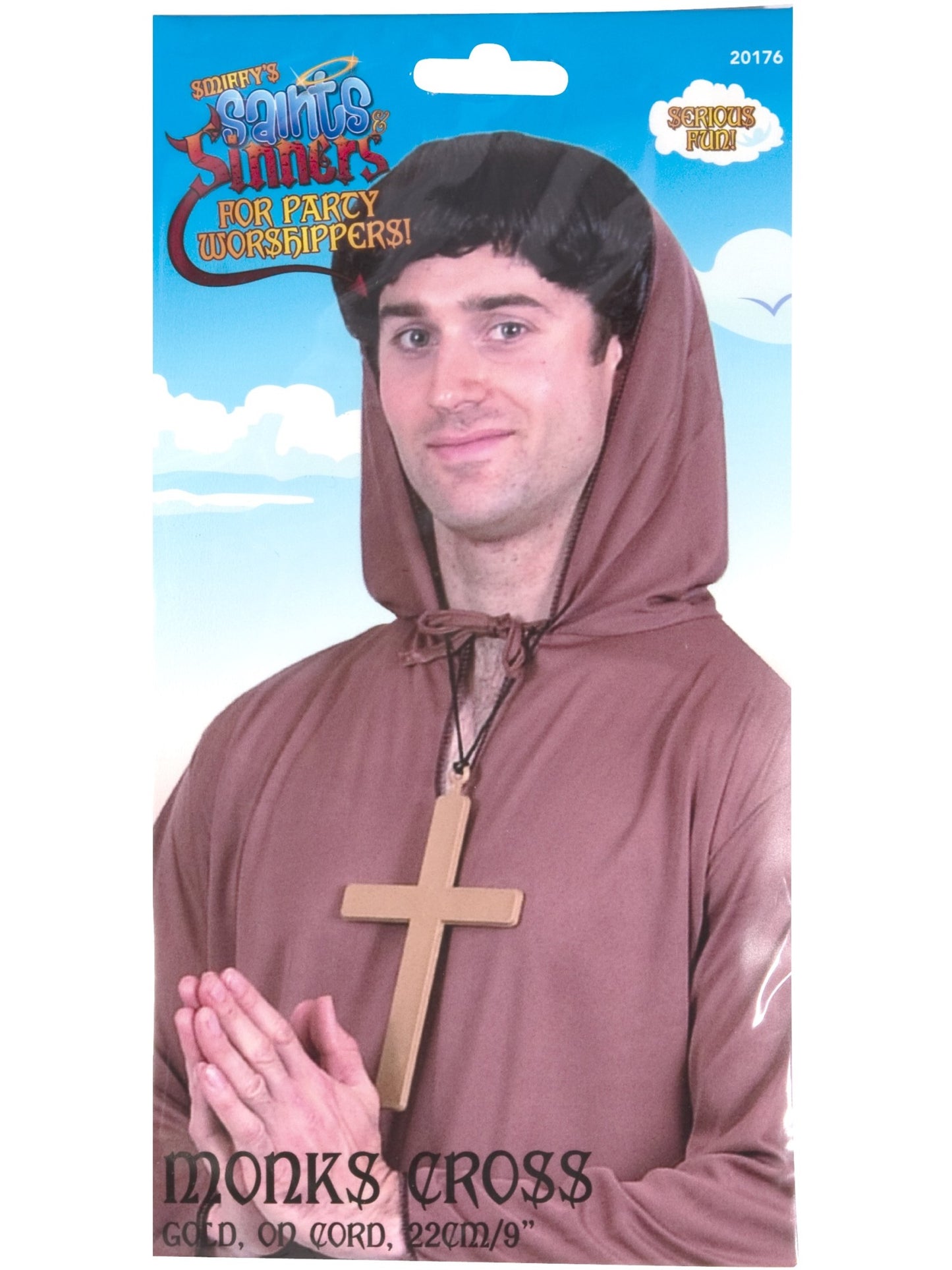 Cruz de monje de PVC, dorada, con cordón negro