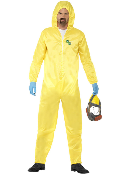 Disfraz de Breaking Bad, Amarillo, con buzo de protección, máscara, guantes y perilla