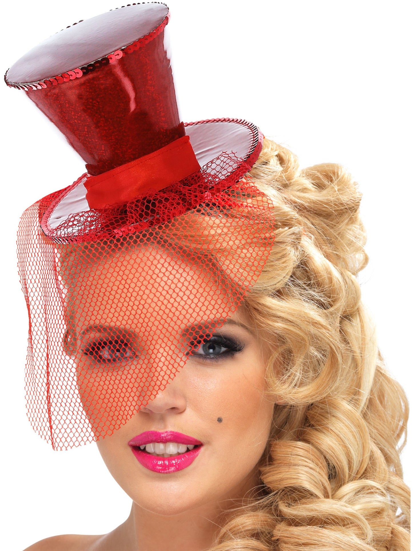Colección Fever, Mini chistera en diadema, roja, con redecilla desmontable