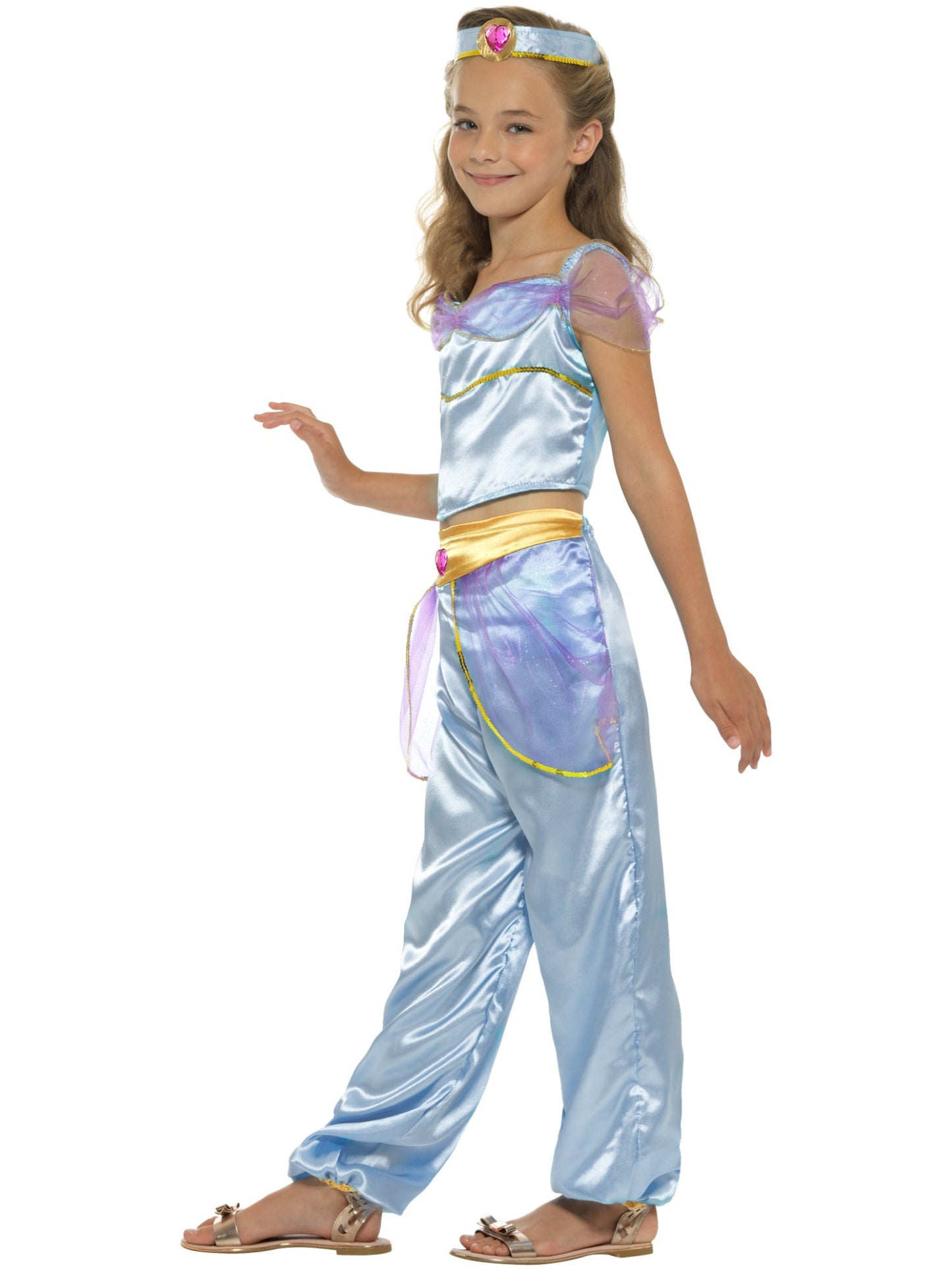 Costume princesse arabe, bleu, avec haut, pantalon et coiffe
