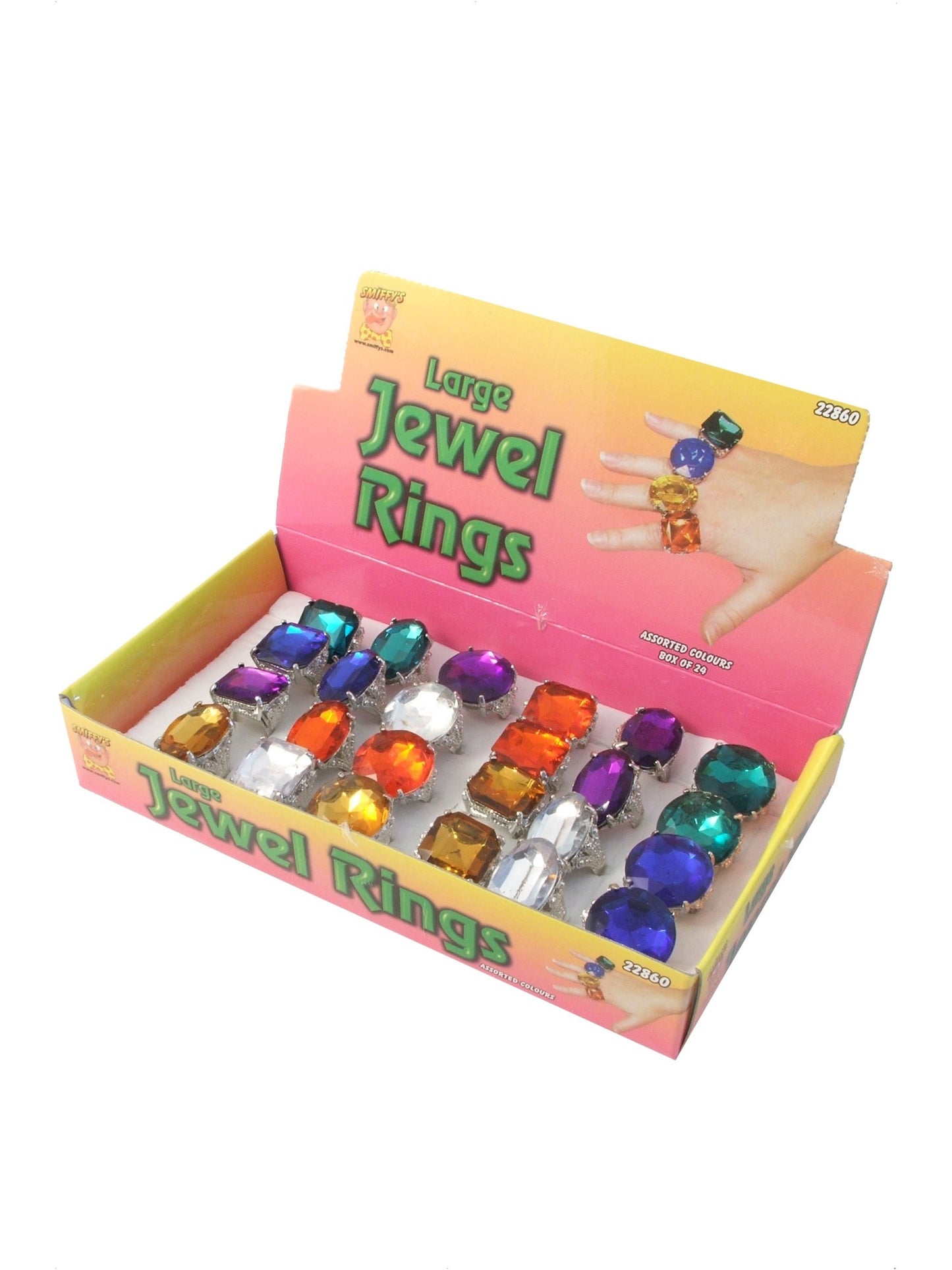 Assortiment de bagues, multi couleurs, avec joyaux, 24