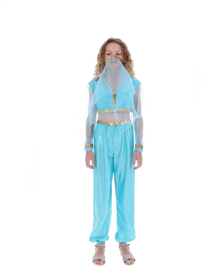 Costume de princesse arabe, comprend pantalon, haut et coiffe