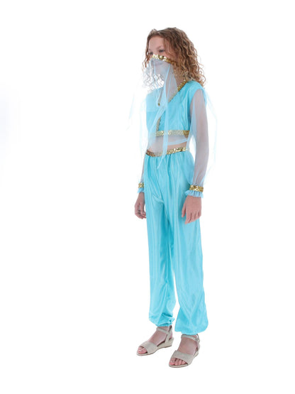 Costume de princesse arabe, comprend pantalon, haut et coiffe