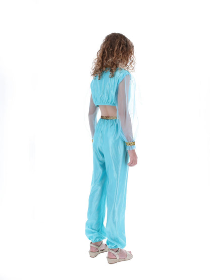Costume de princesse arabe, comprend pantalon, haut et coiffe