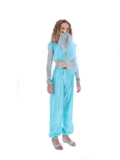 Costume de princesse arabe, comprend pantalon, haut et coiffe