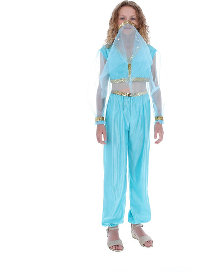 Costume de princesse arabe, comprend pantalon, haut et coiffe