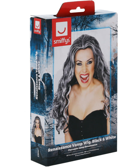 Renaissance Vamp Wig, Black & White  Wholesale