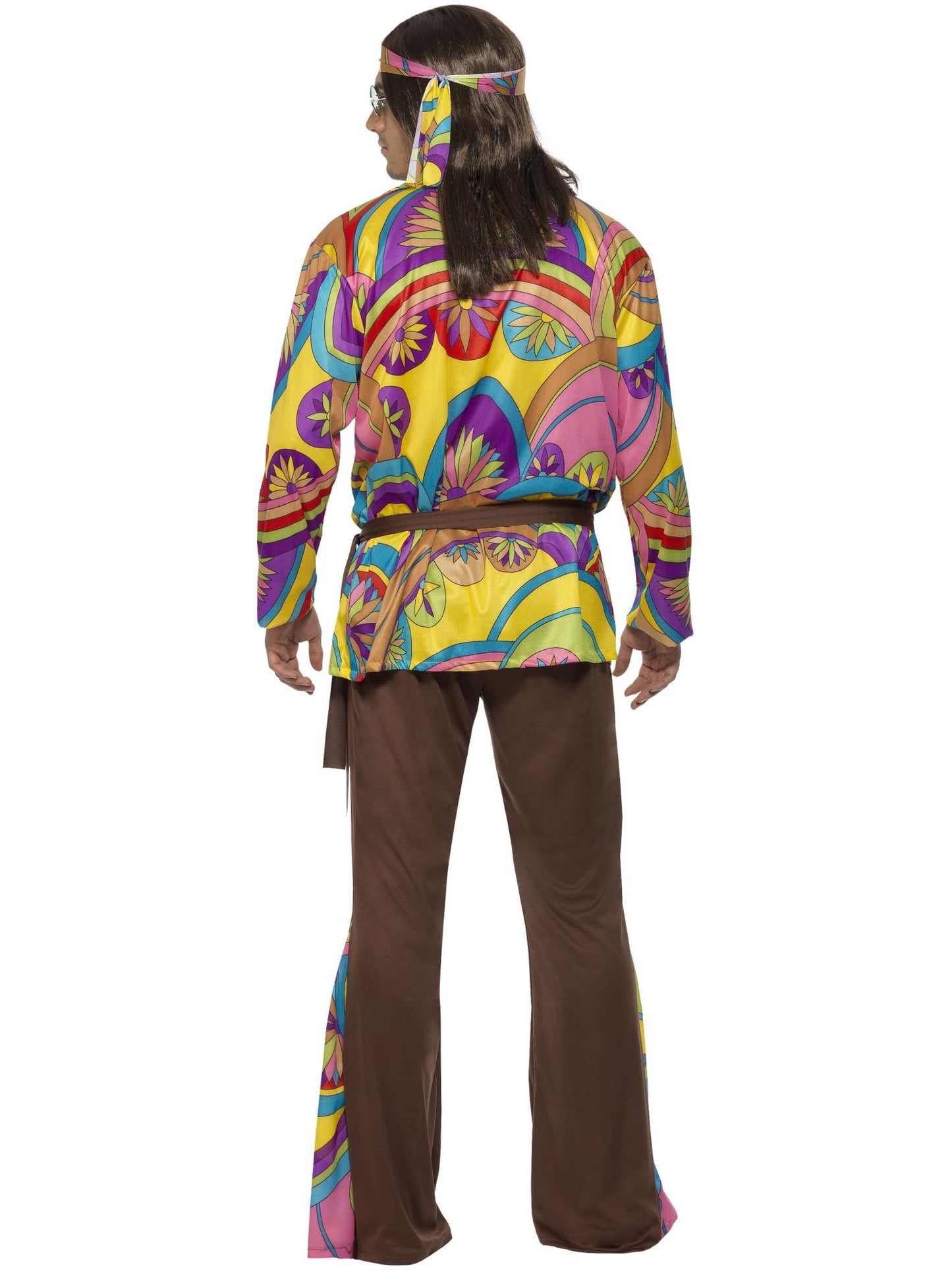 Psychedelischer Hippie Herrenkostüm, Mehrfarbig, mit Hose, Hemd, Stirnband und Gürtel