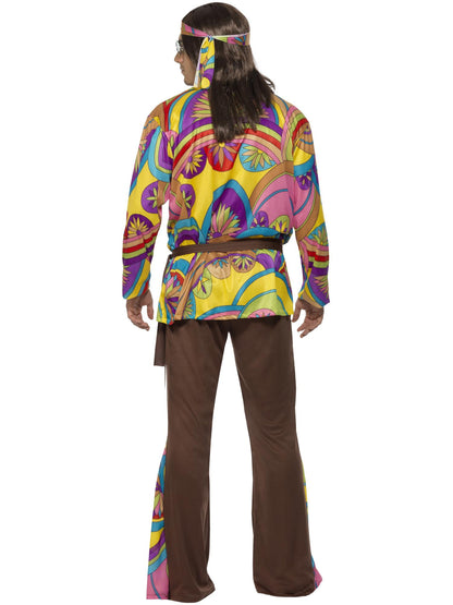 Psychedelischer Hippie Herrenkostüm, Mehrfarbig, mit Hose, Hemd, Stirnband und Gürtel