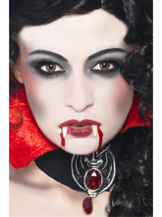 Vampir Make-up Set, mit Fangzähnen, Schwamm, Gesichtsfarbe und Blut in Tube