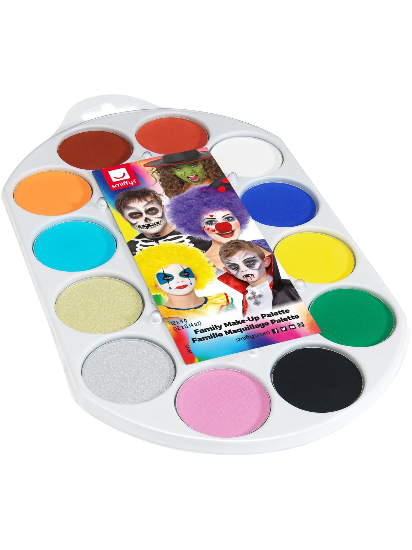 Smiffys Make-Up FX Palette, Aqua Gesichtsund Körperfarbe, 12 Farben, enthält 4 x Pinsel, 2 x Schwamm und Anweisungen, Wasserbasierend