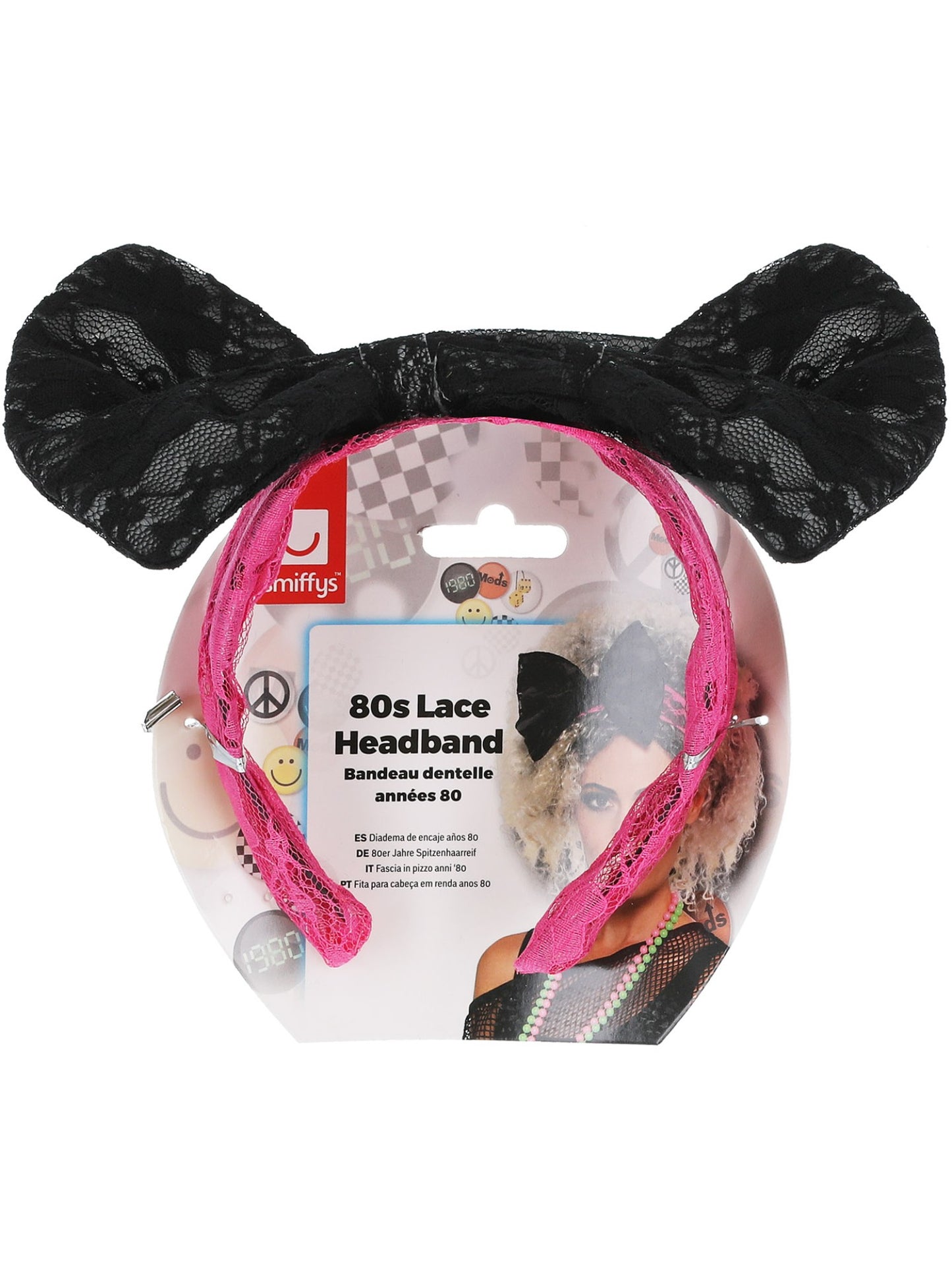 Bandeau dentelle années 80, Noir et rose