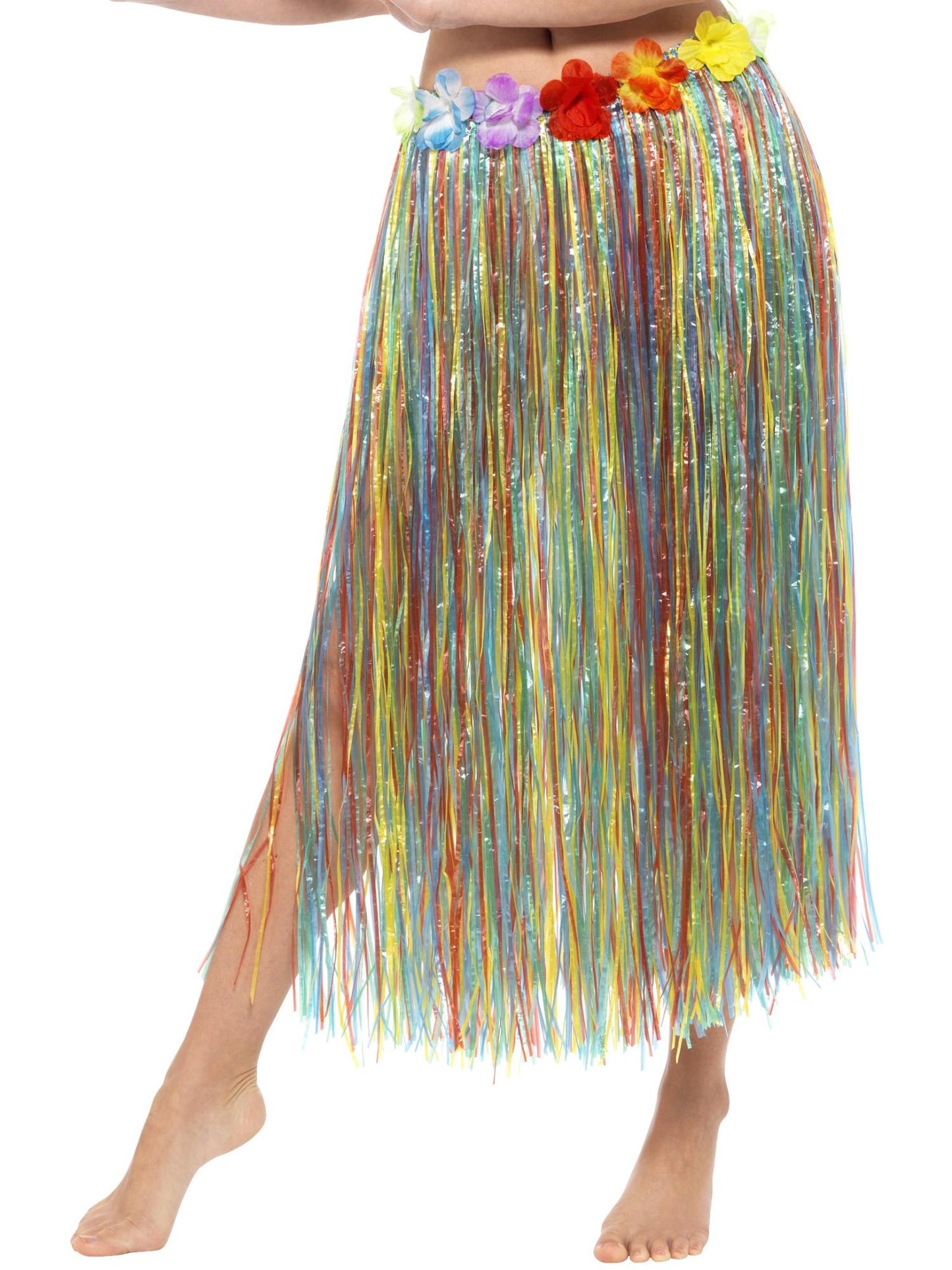 Hawaiischer Bastrock mit Blumen, Mehrfarbig, mit Klettverschluss & anpassbarem Bund