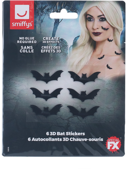 Smiffys Make-Up FX, 3D Bat Stickers, Black  Wholesale