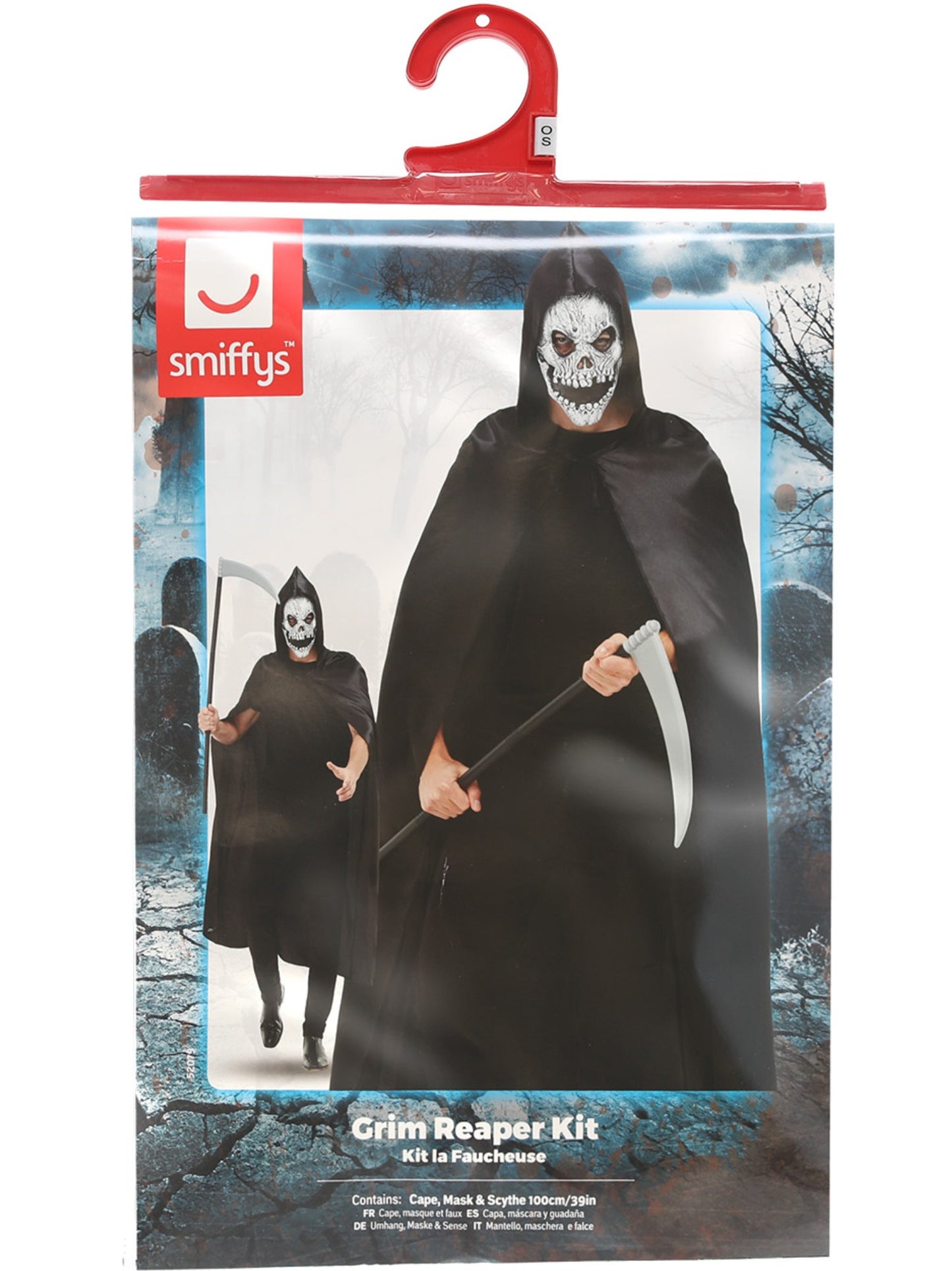 Gevatter-Tod-Set, Schwarz, mit Umhang, Maske & Sense