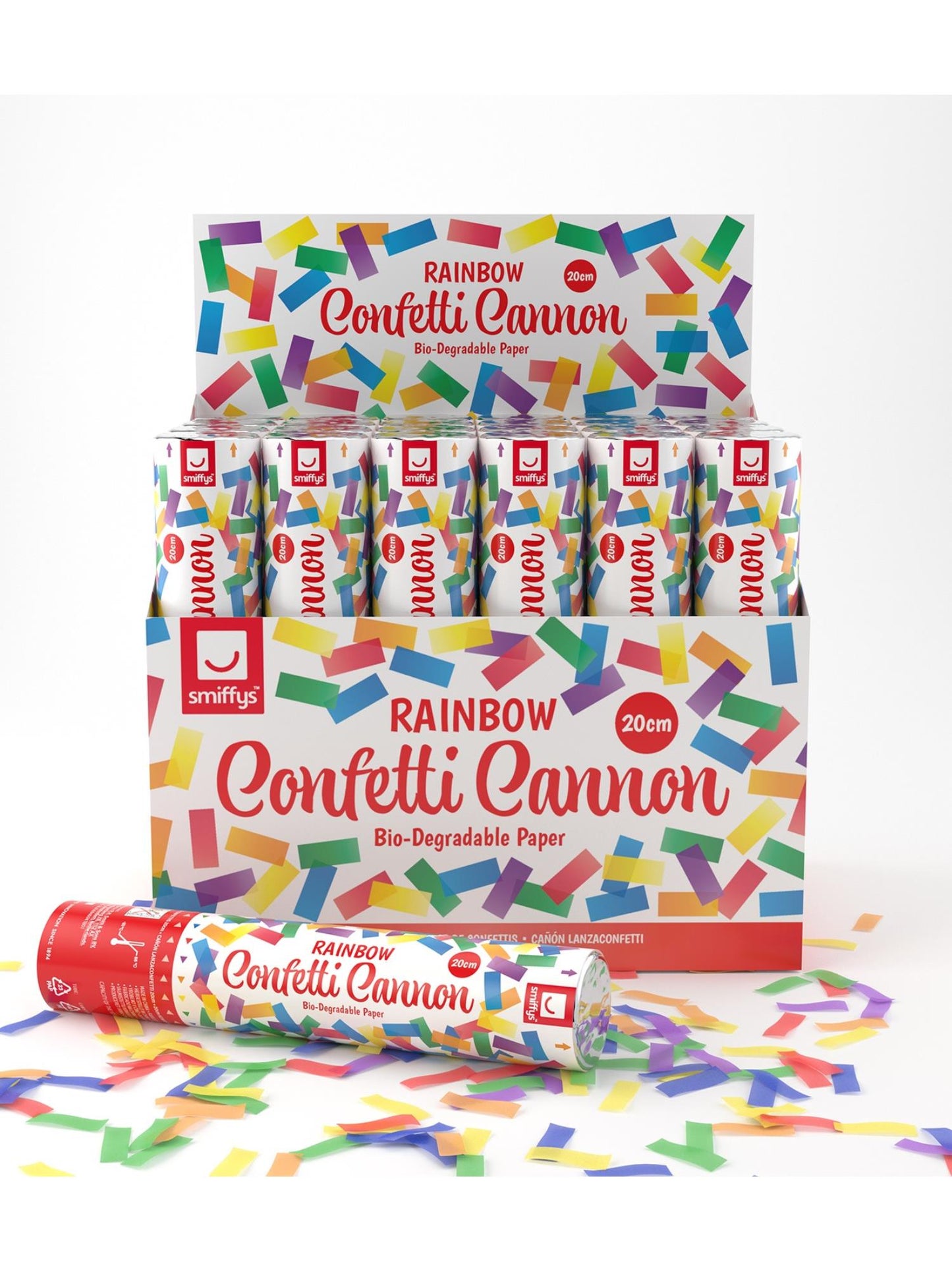 Tireur de confettis festif 20 cm, arc-en-ciel, Papier biodégradable, paquet de 24