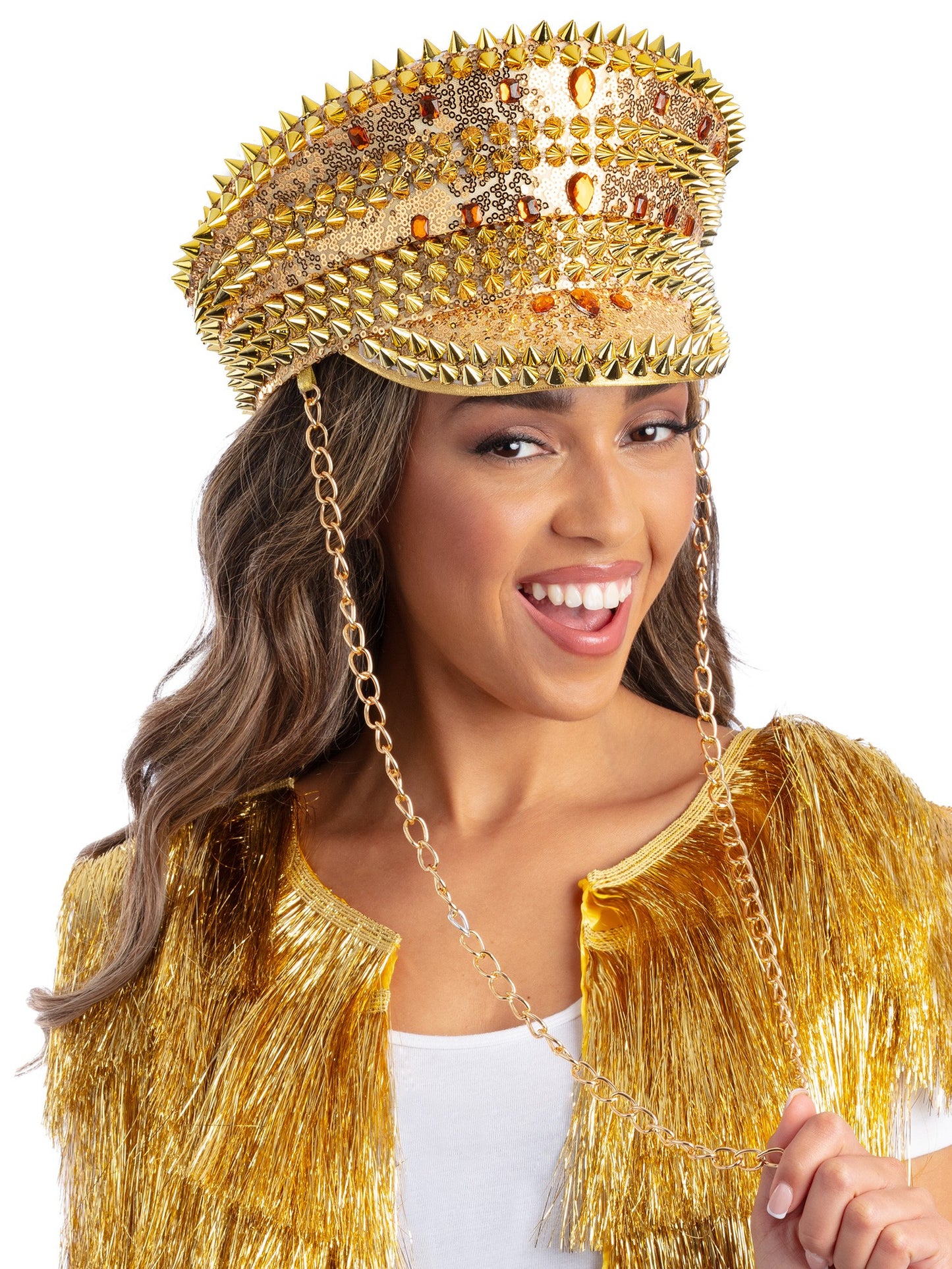 Fever Deluxe Sequin Studded Captains Hat, Gold  Wholesale