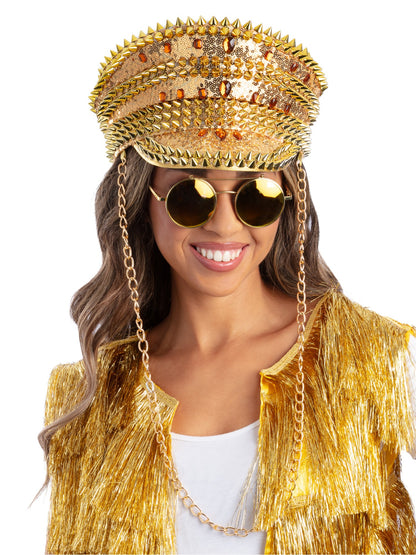 Fever Deluxe Sequin Studded Captains Hat, Gold  Wholesale