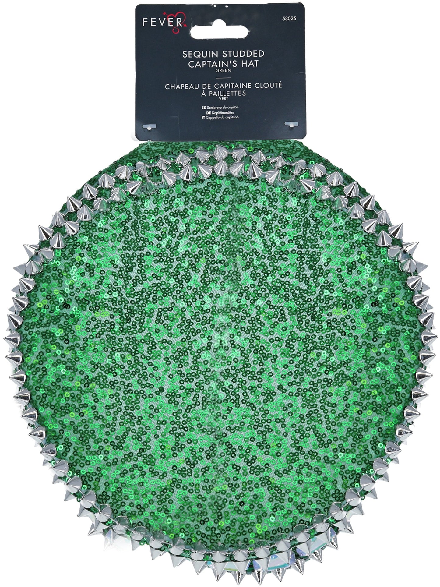 Sombrero de capitán Fever Deluxe con adornos de lentejuelas, verde, con cadena
