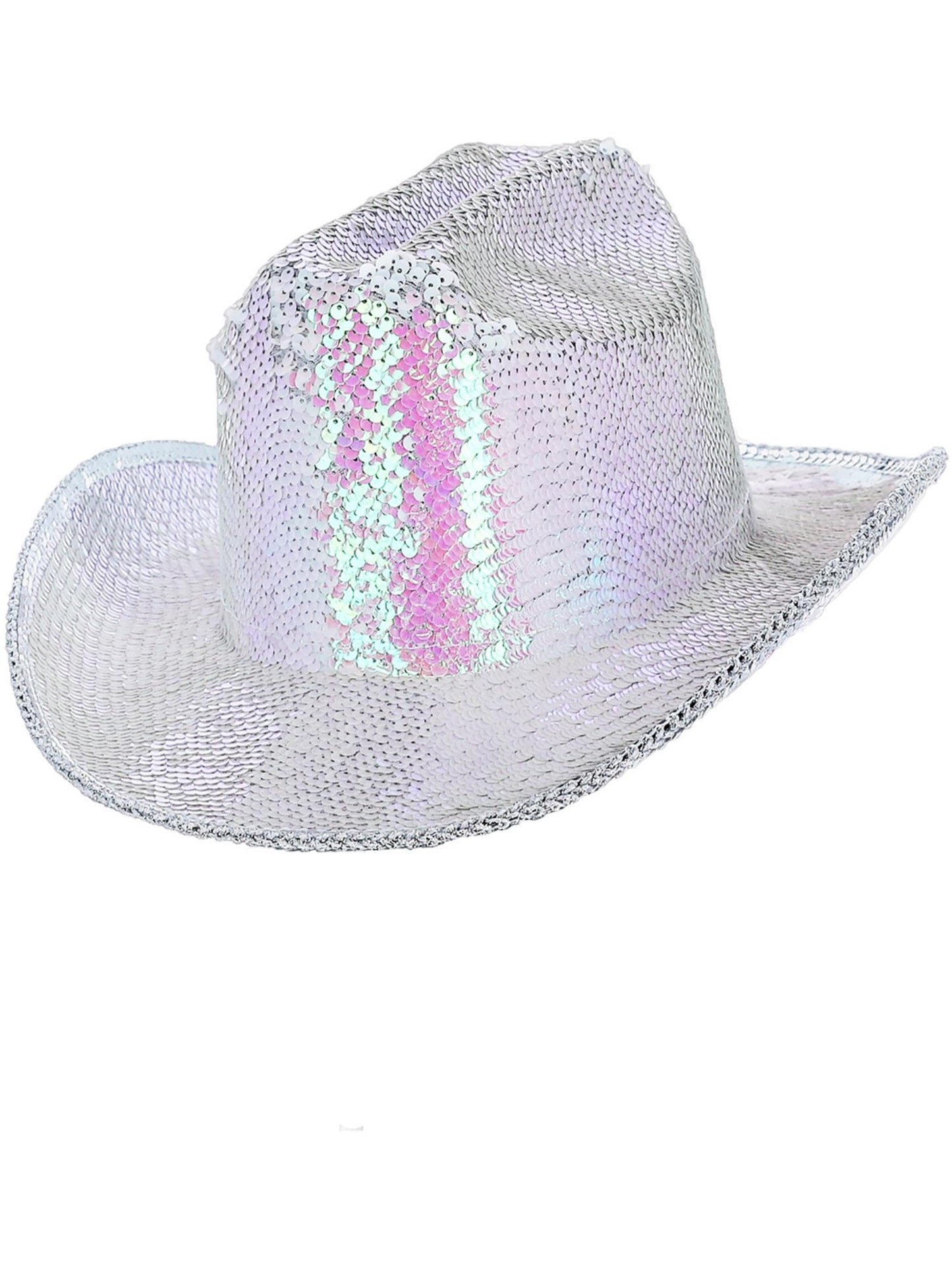 Sombrero de vaquera Fever Deluxe con lentejuelas, blanco iridiscente