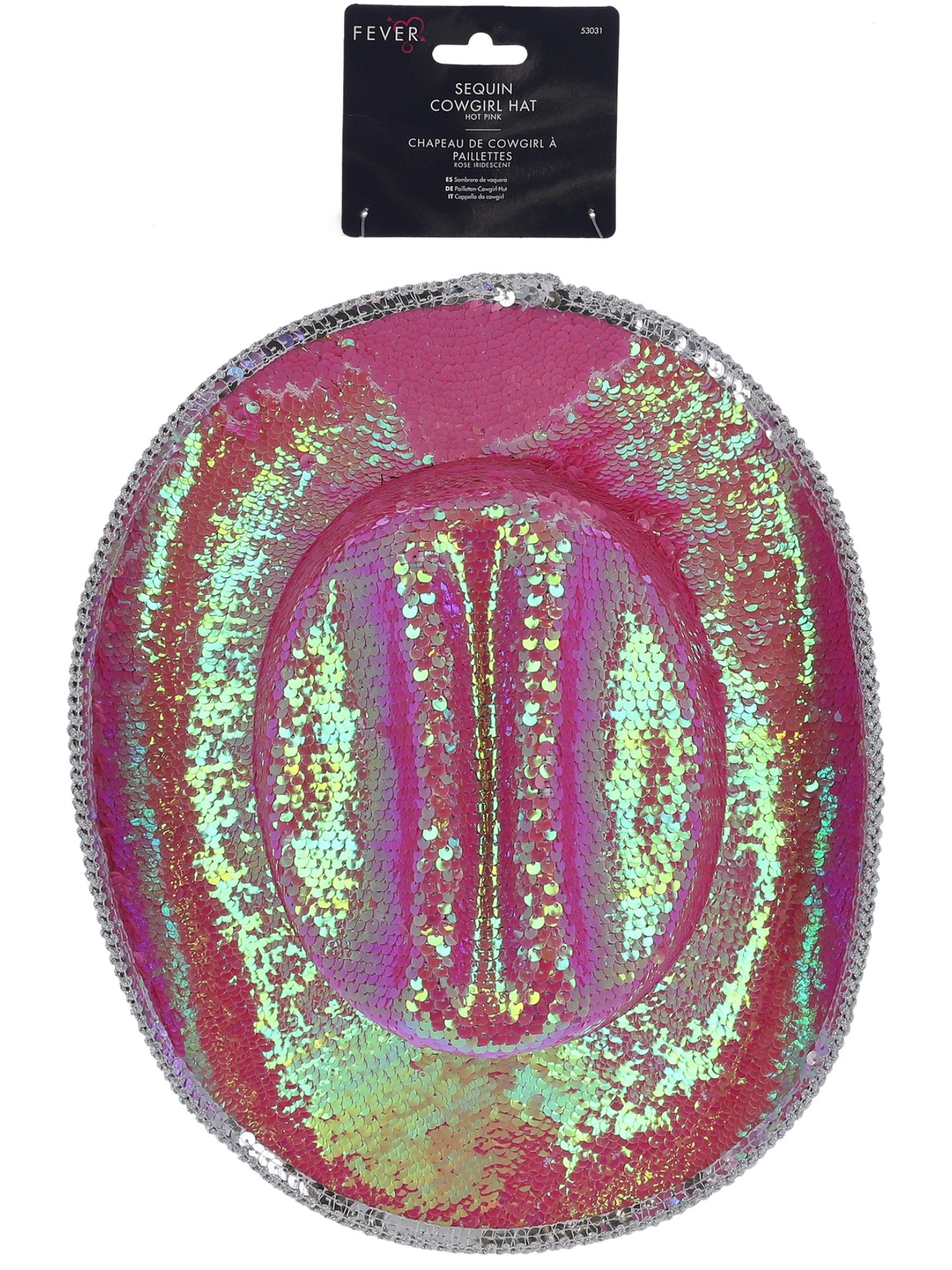 Sombrero de vaquera Fever Deluxe con lentejuelas, rosa iridiscente