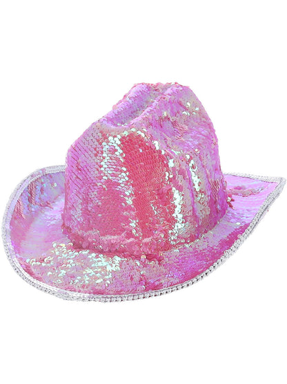 Sombrero de vaquera Fever Deluxe con lentejuelas, rosa iridiscente