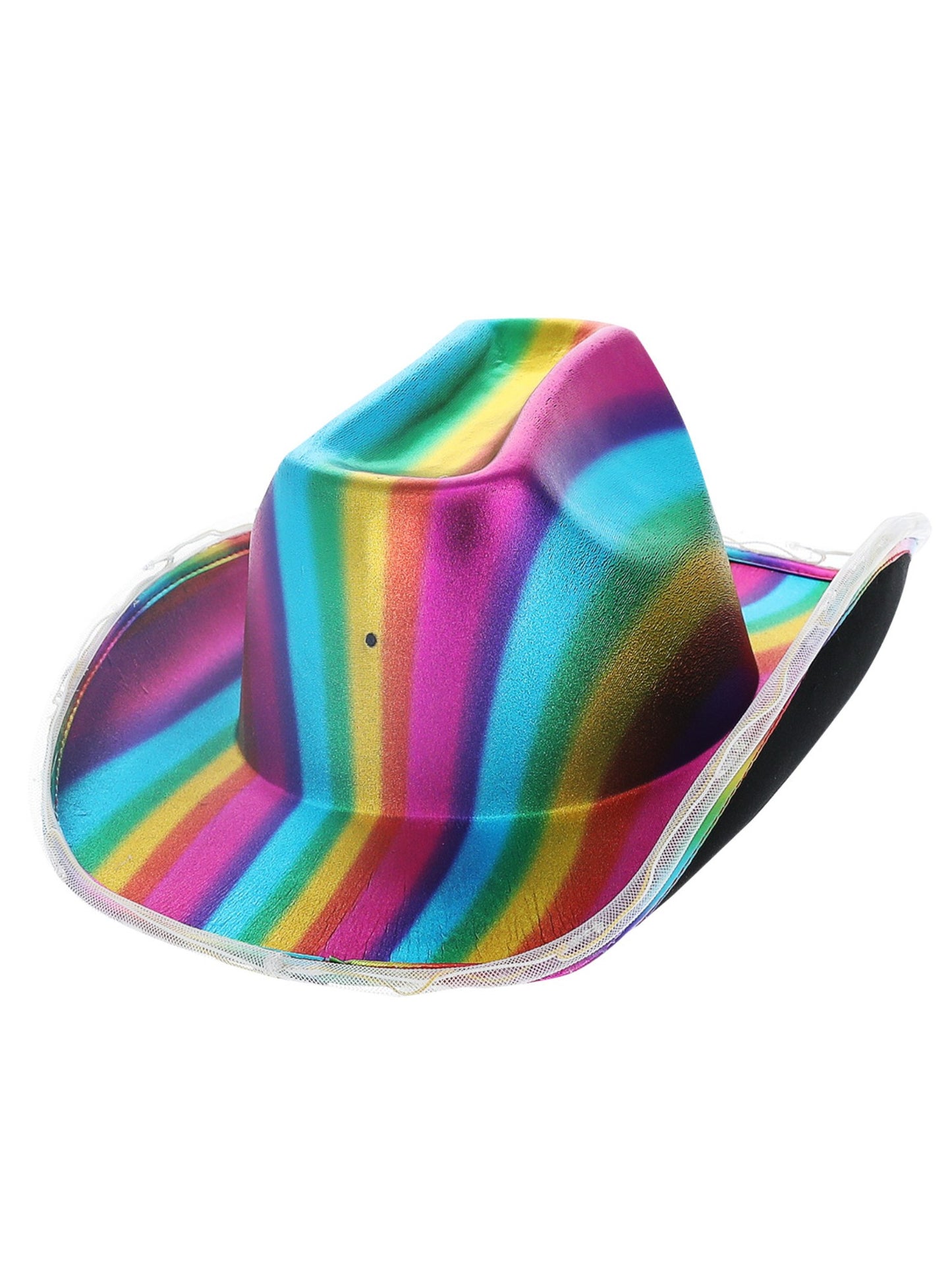 Chapeau de cowgirl métallisé lumineux avec LED, arc-en-ciel