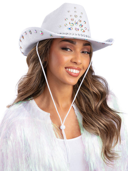 Chapeau de cowgirl  strass blanc, Bijoux en argent