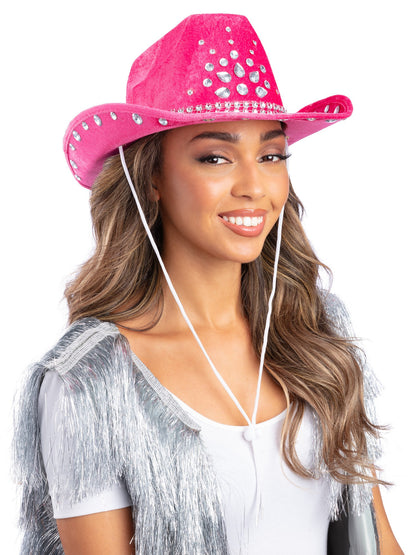 Pinker Strass-Cowgirl-Hut, Silberne Juwelen