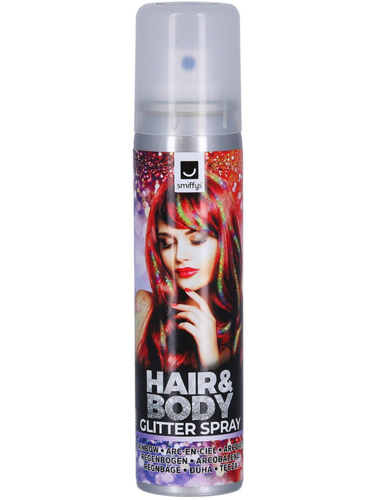 Smiffys Make-Up FX, Haar- und Körperspray, Regenbogenglitter, 75 ml Dose