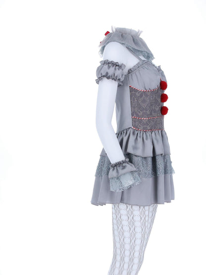 IT Chapter 2, déguisement pour femme de Pennywise, Mini robe, manches, collerette, manchettes et collants
